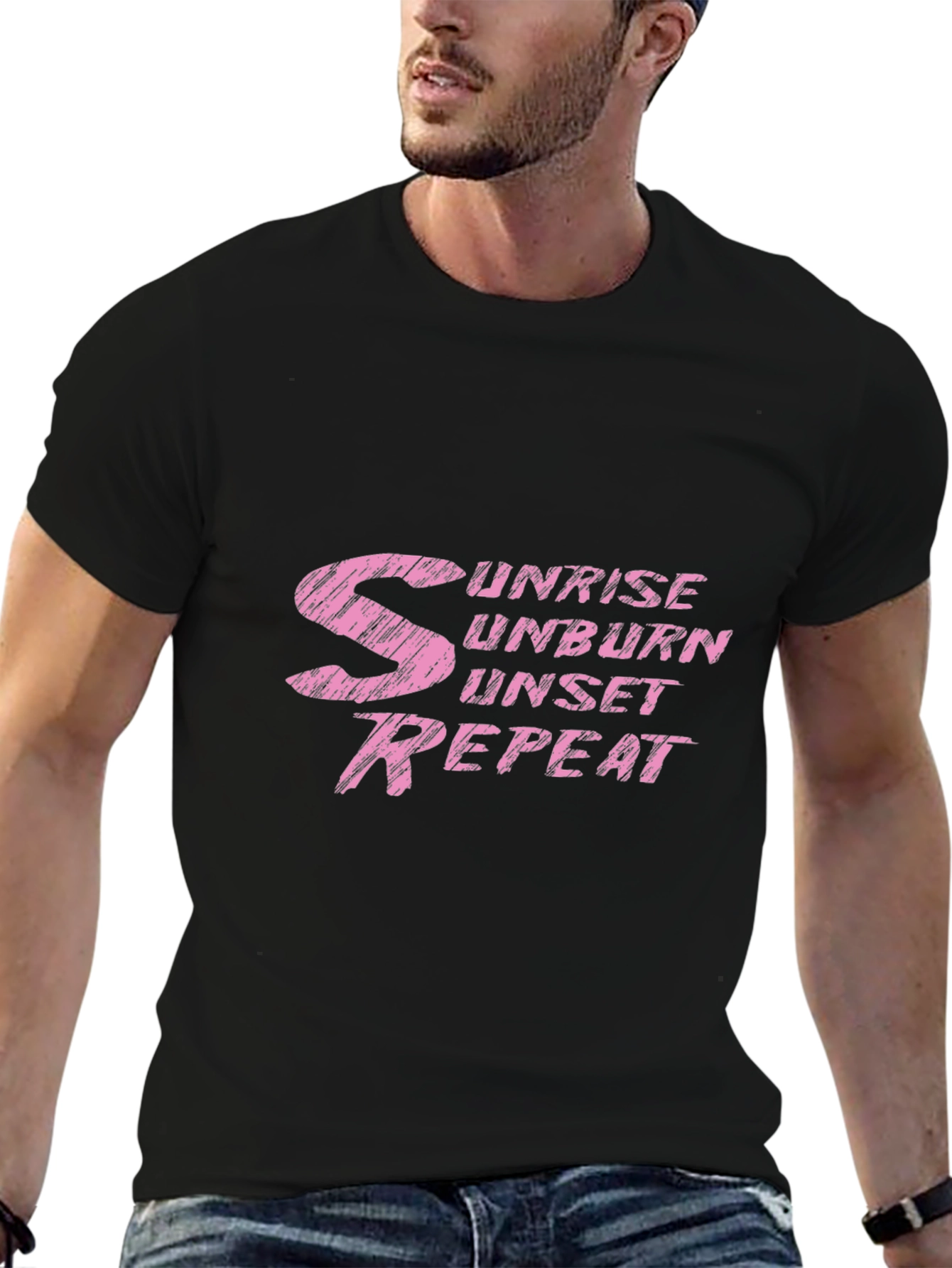 Sunrise Unburn Sunset Repeat Graphic Tee - Black Cotton
