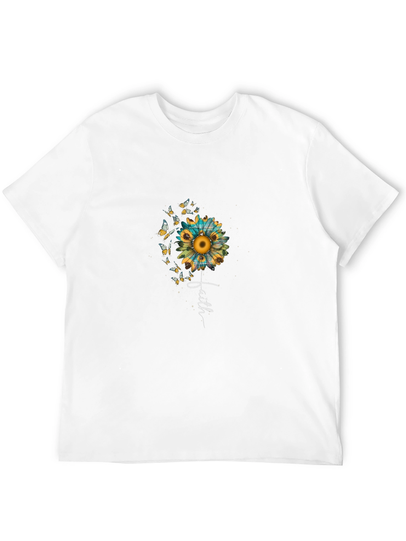 Faith Sunflower Butterfly Graphic Black Tee