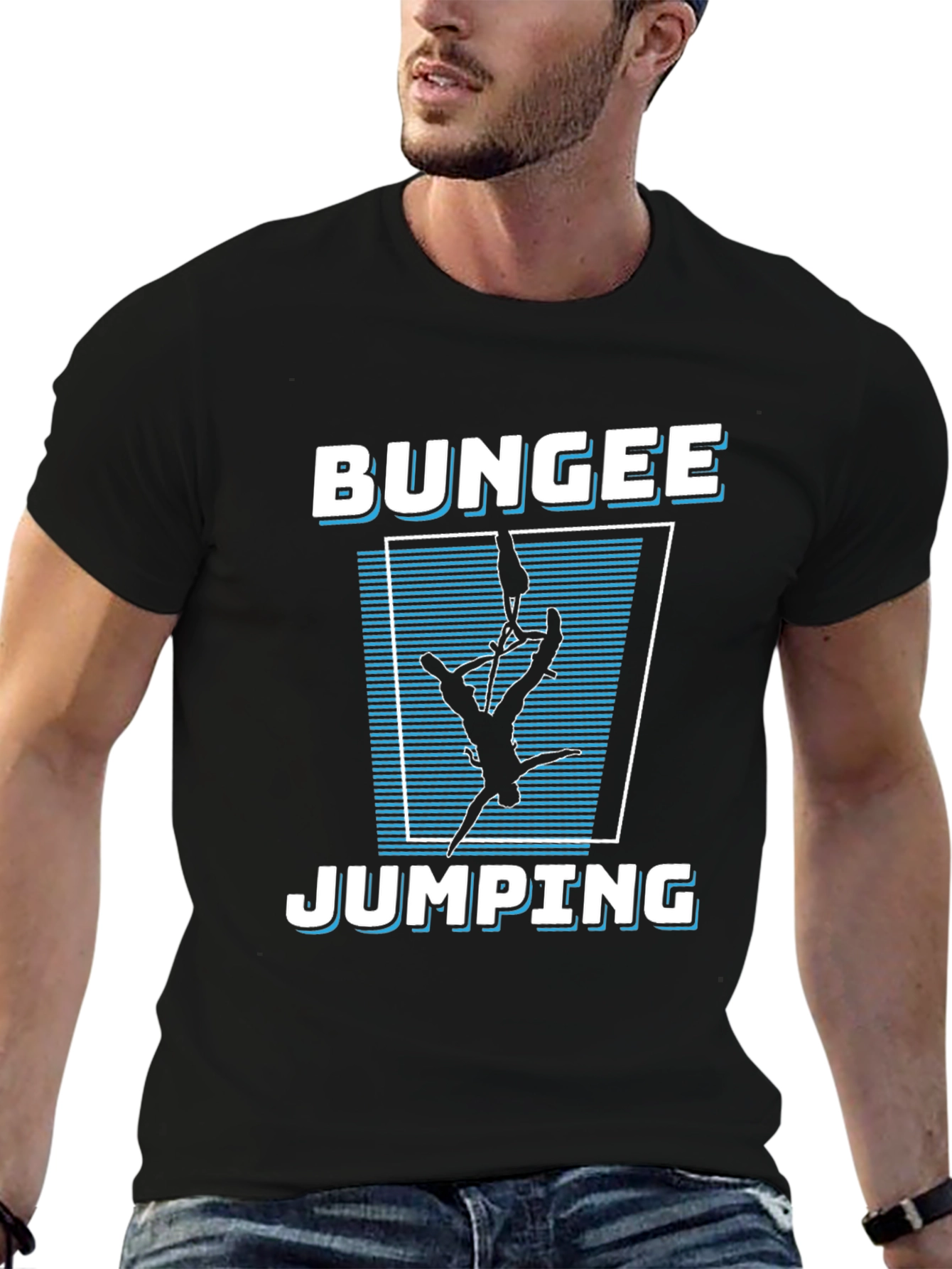 Bungee Jumping Graphic Tee - Black Cotton T-Shirt