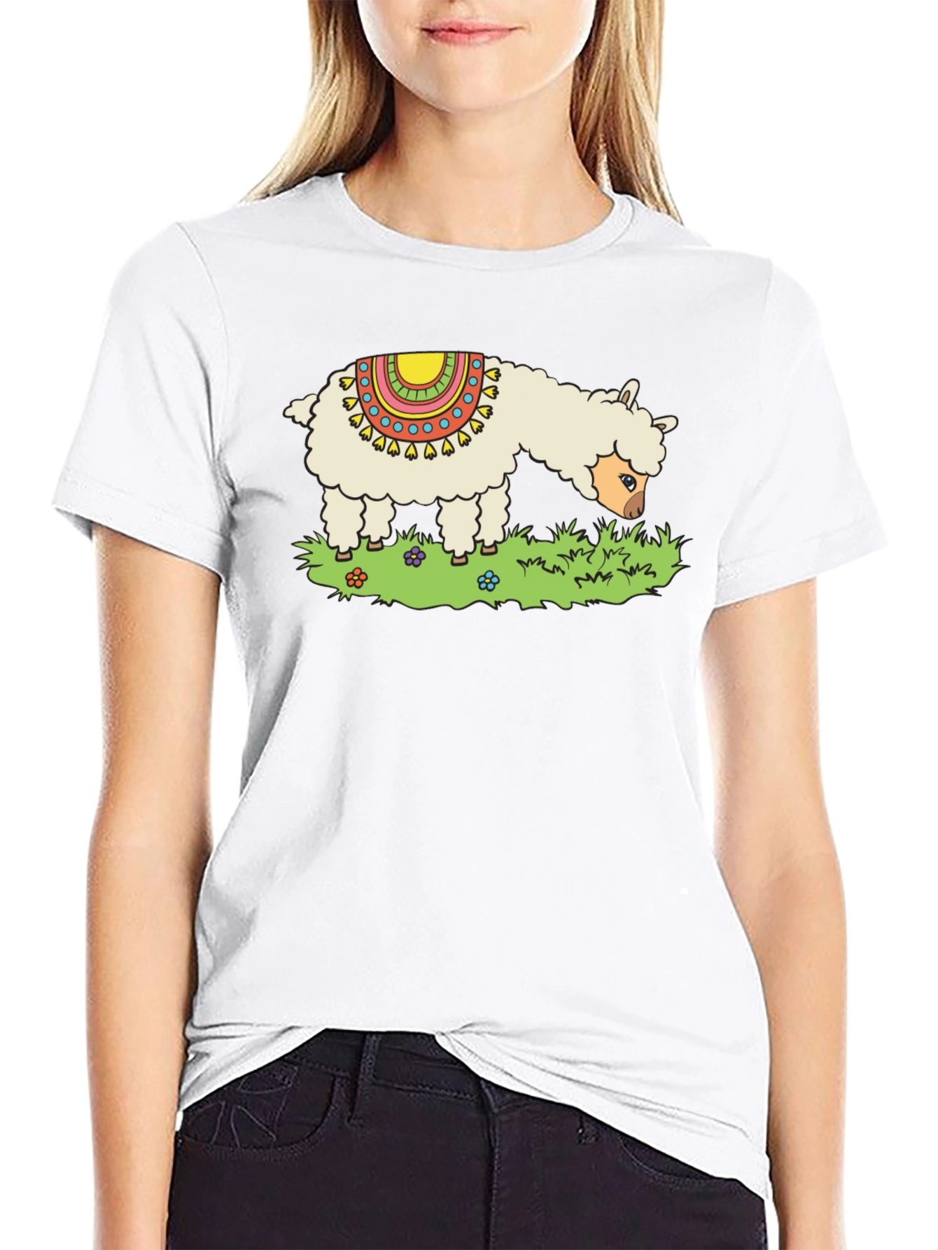 Llama Graphic Tee - Black Cotton T-Shirt