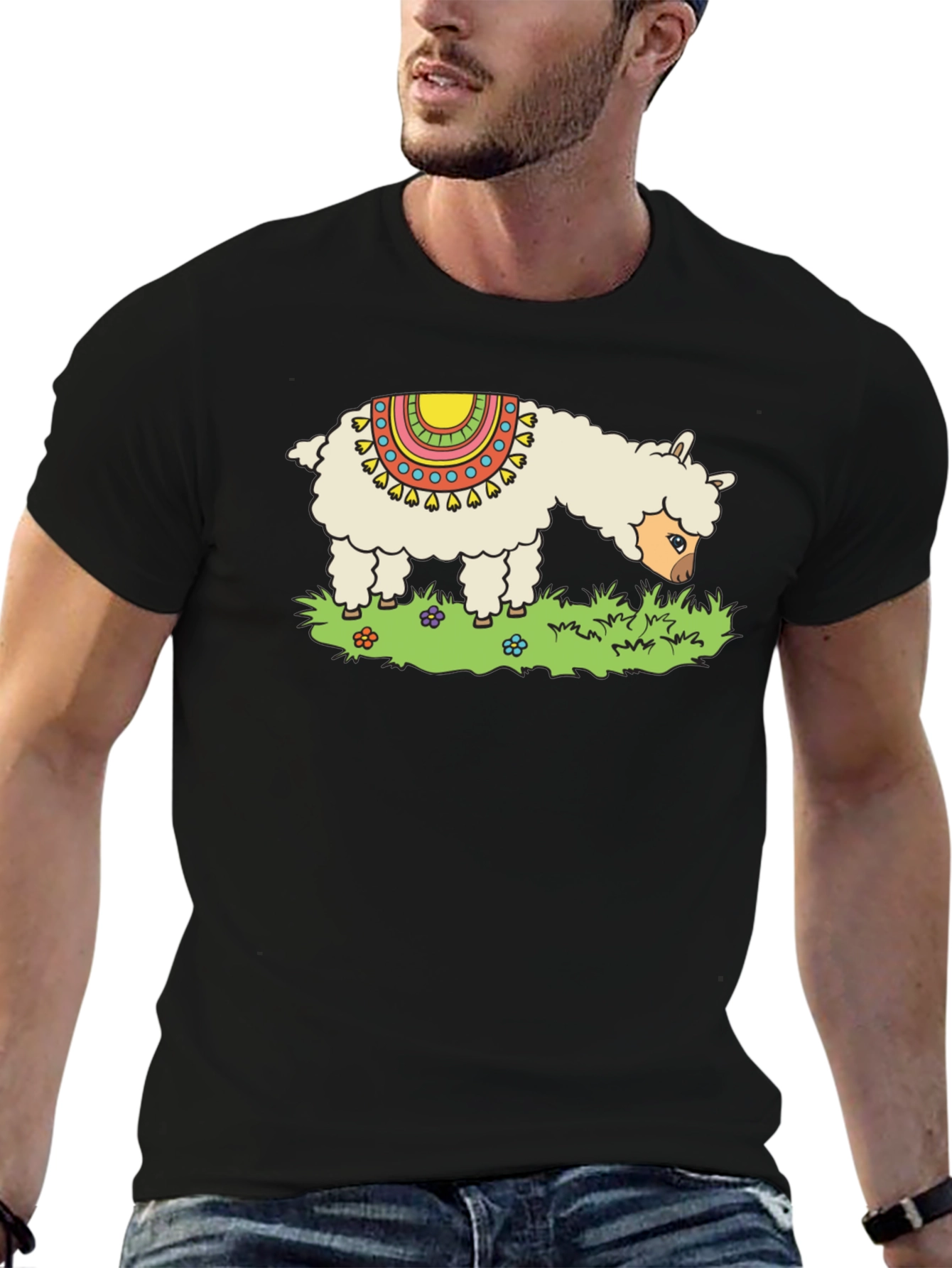 Llama Graphic Tee - Black Cotton T-Shirt