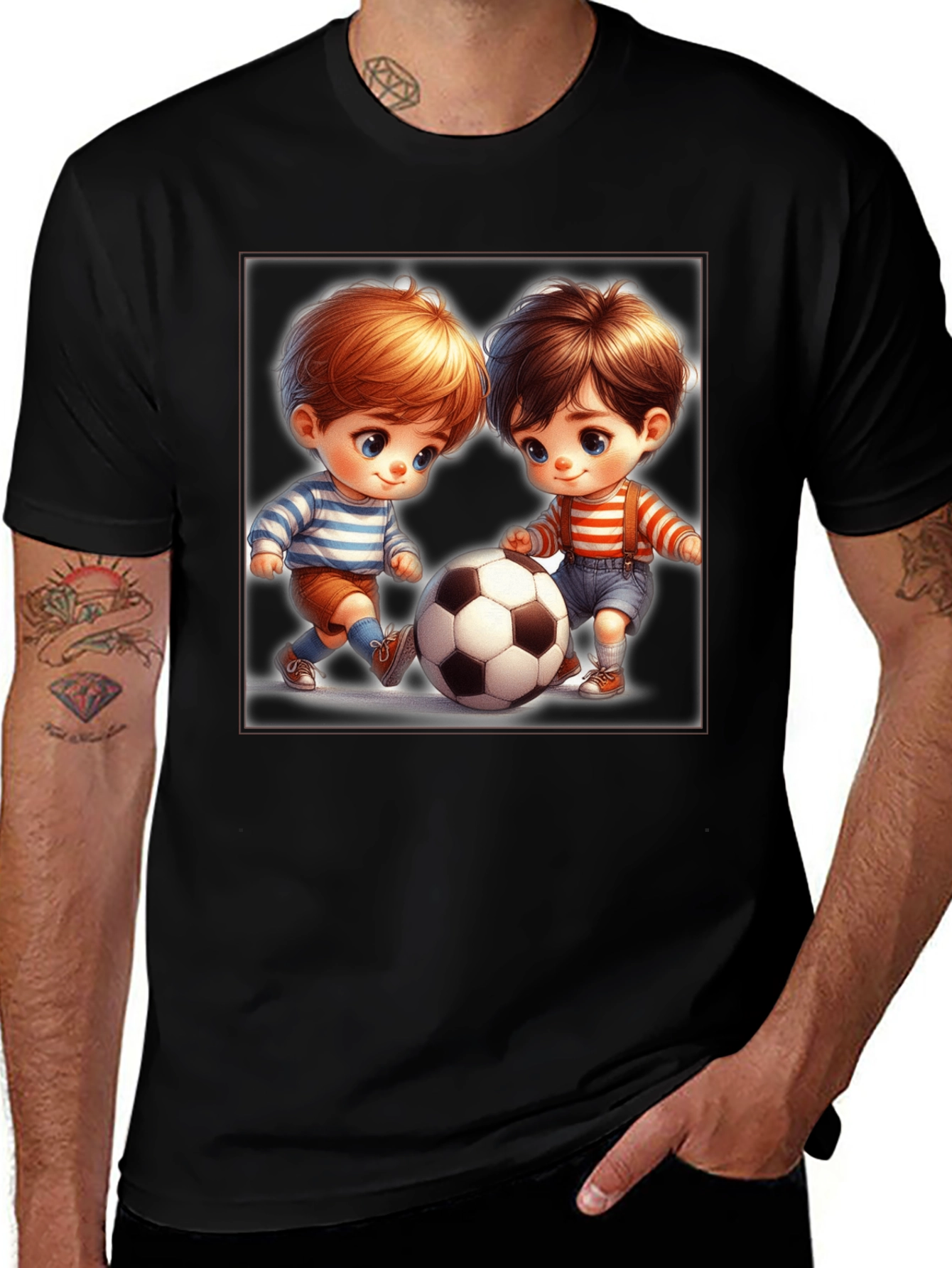 Cartoon Kids Soccer T-Shirt - Black Fun Design
