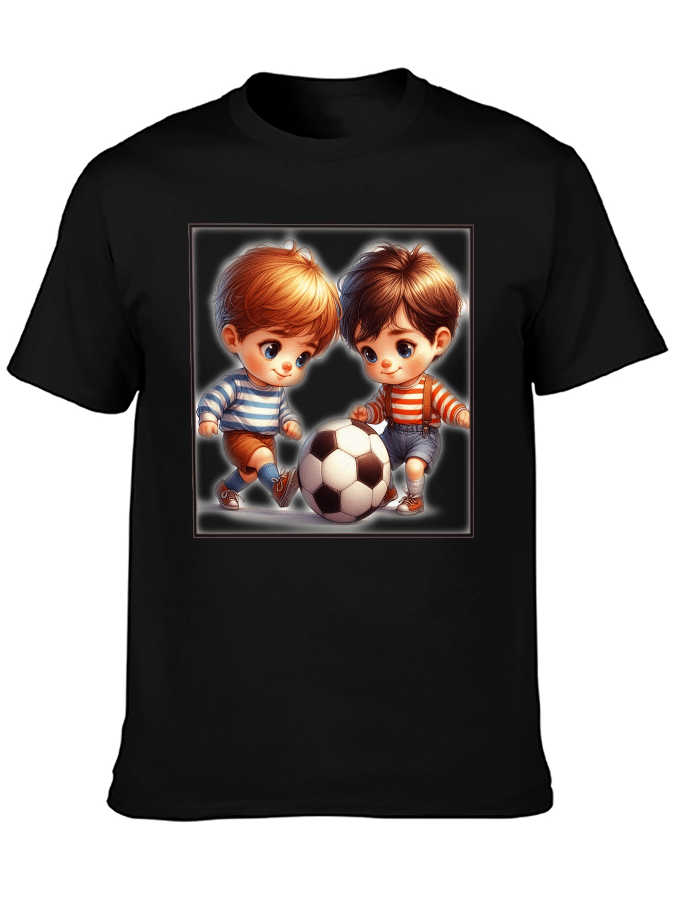 Cartoon Kids Soccer T-Shirt - Black Fun Design