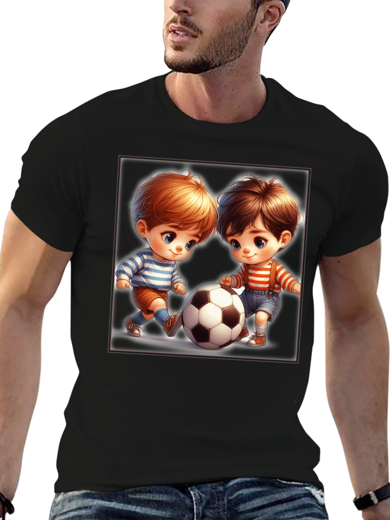 Cartoon Kids Soccer T-Shirt - Black Fun Design