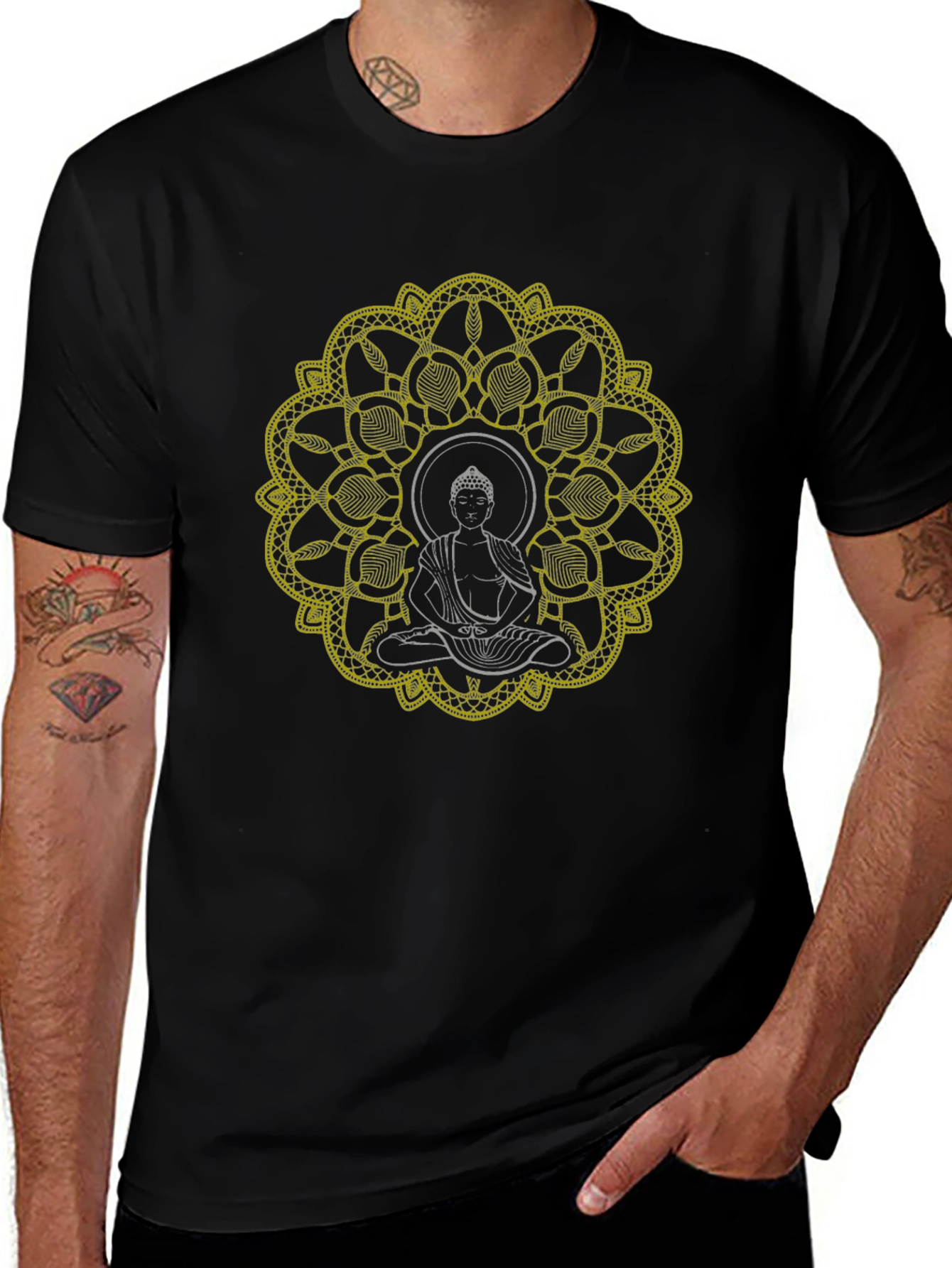 Buddha Mandala Graphic T-Shirt - Black
