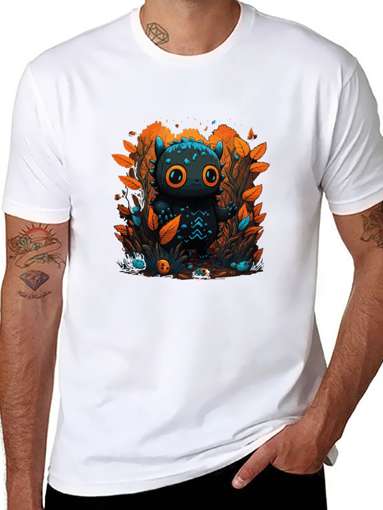 Cute Cartoon Creature Black T-Shirt