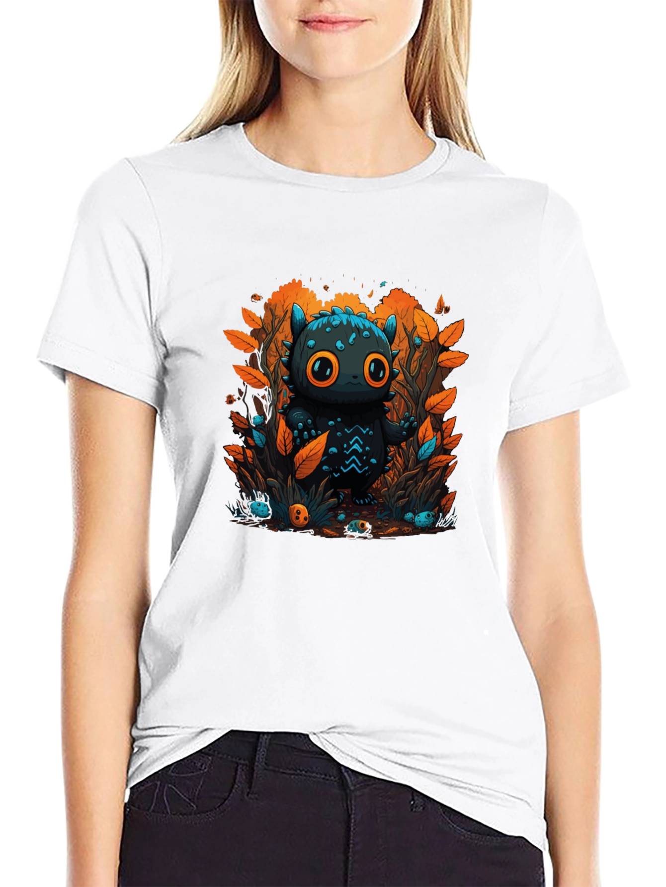Cute Cartoon Creature Black T-Shirt