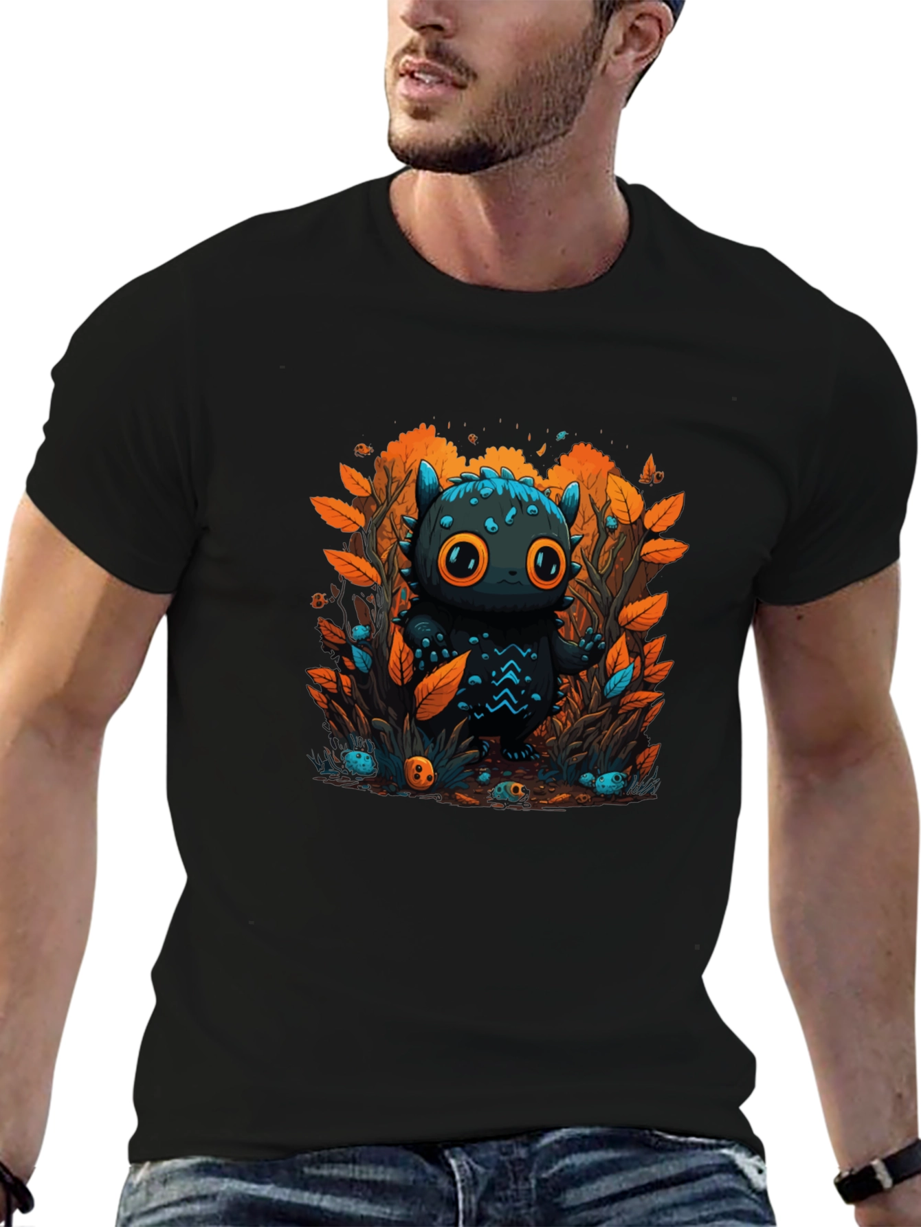 Cute Cartoon Creature Black T-Shirt