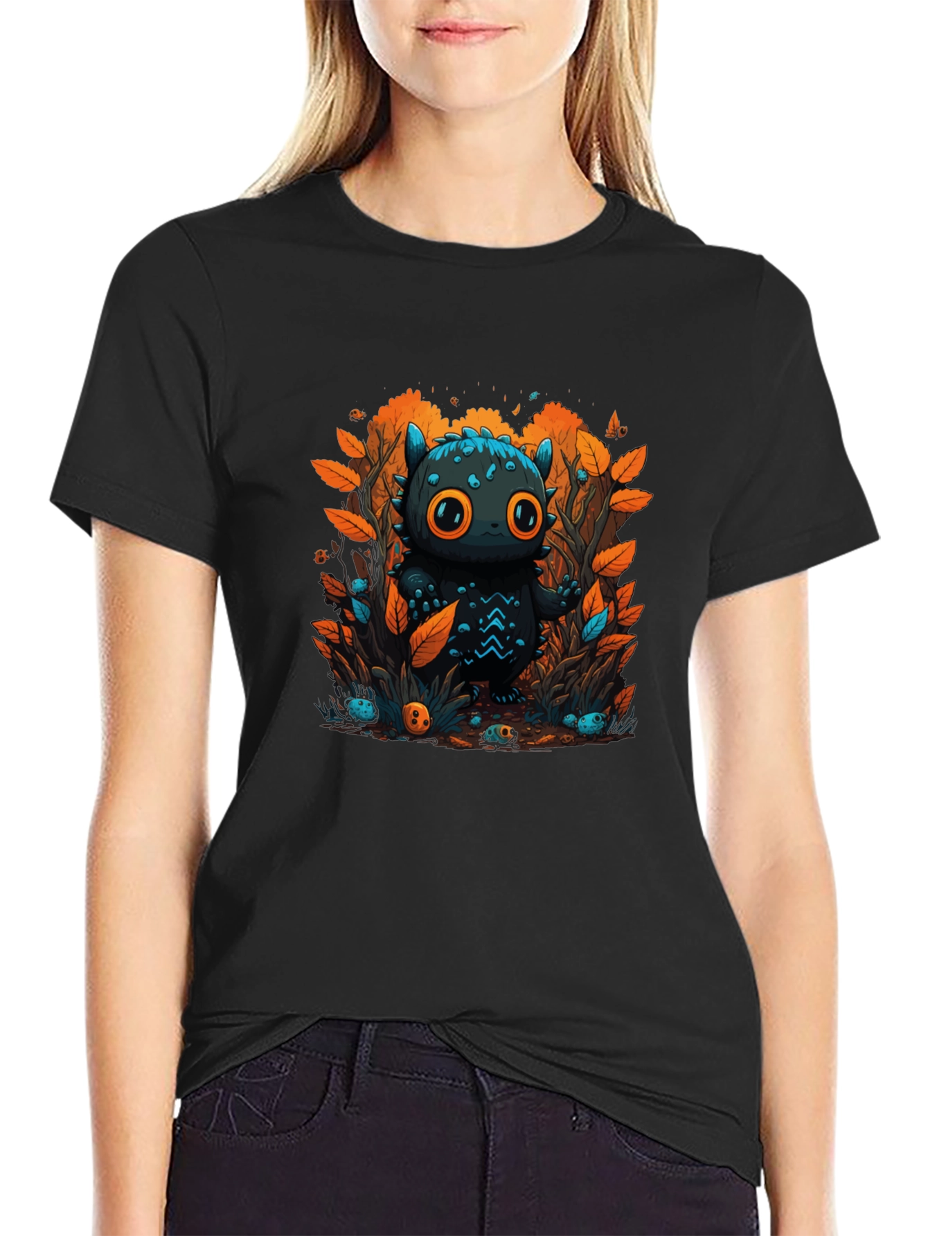 Cute Cartoon Creature Black T-Shirt
