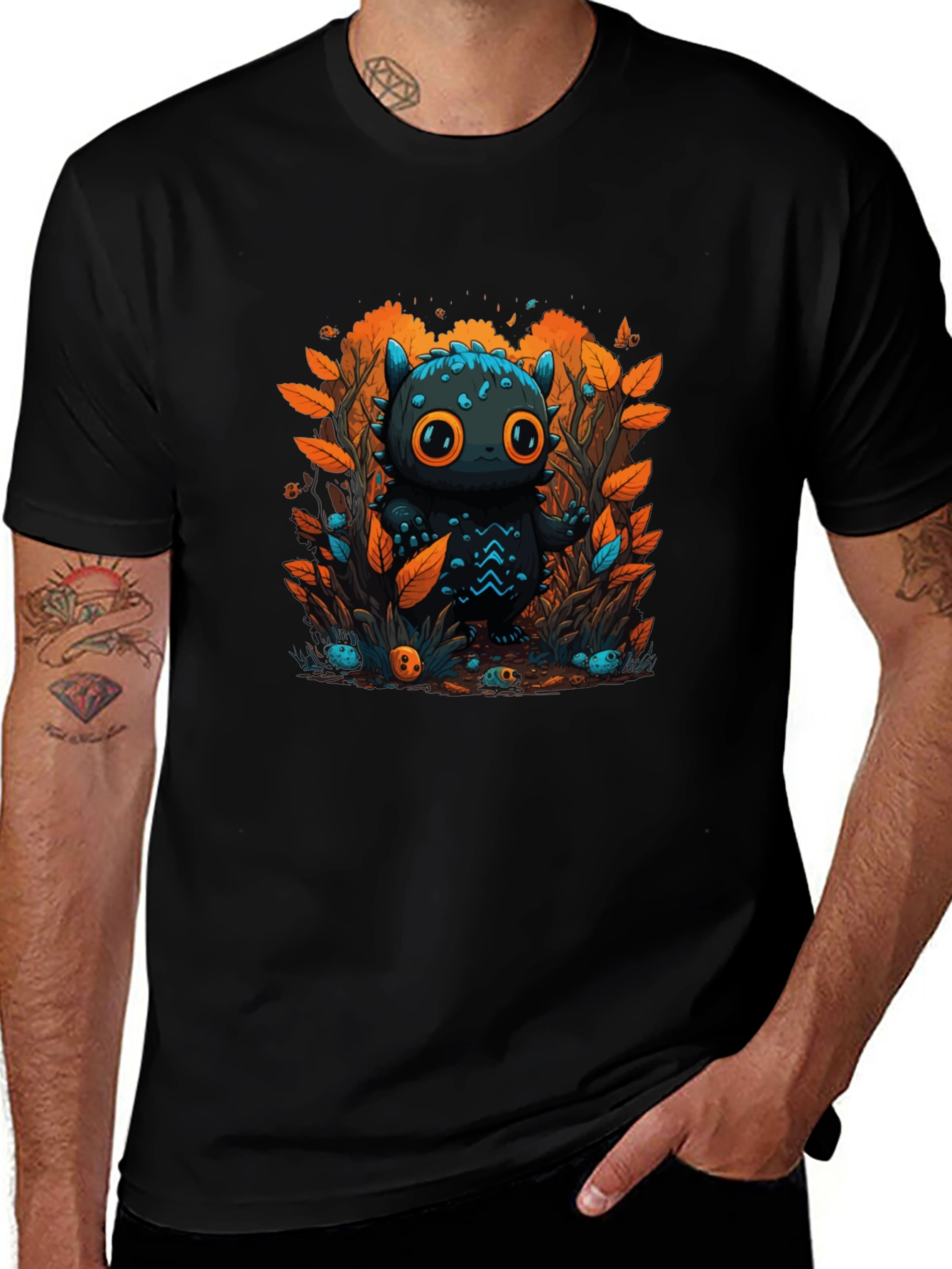Cute Cartoon Creature Black T-Shirt