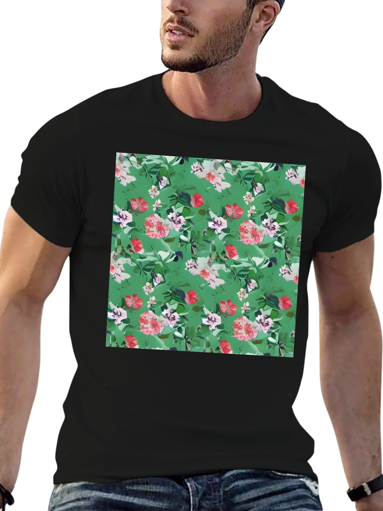Floral Print Black T-Shirt