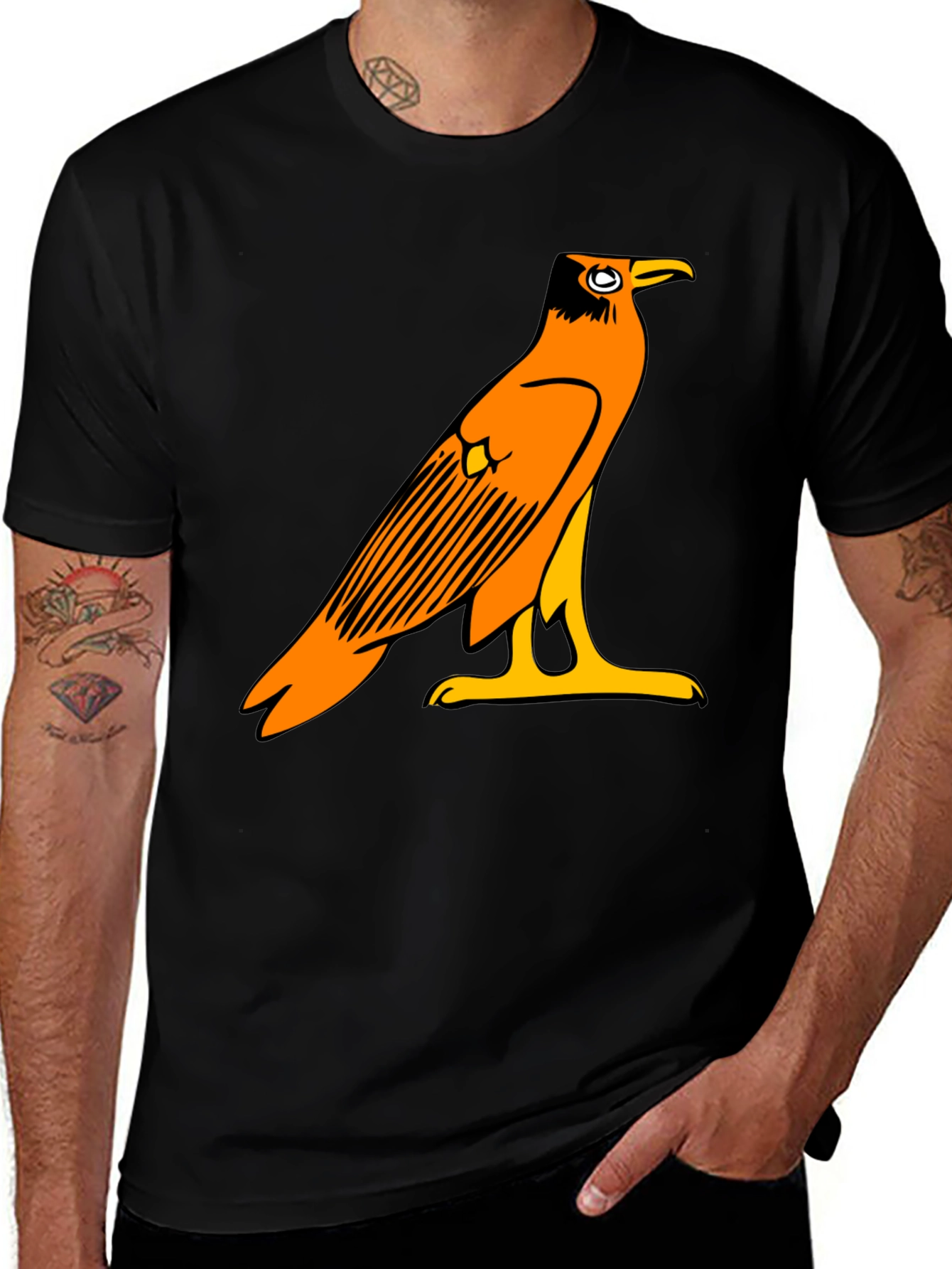 Egyptian Bird Graphic Tee - Black Casual T-Shirt