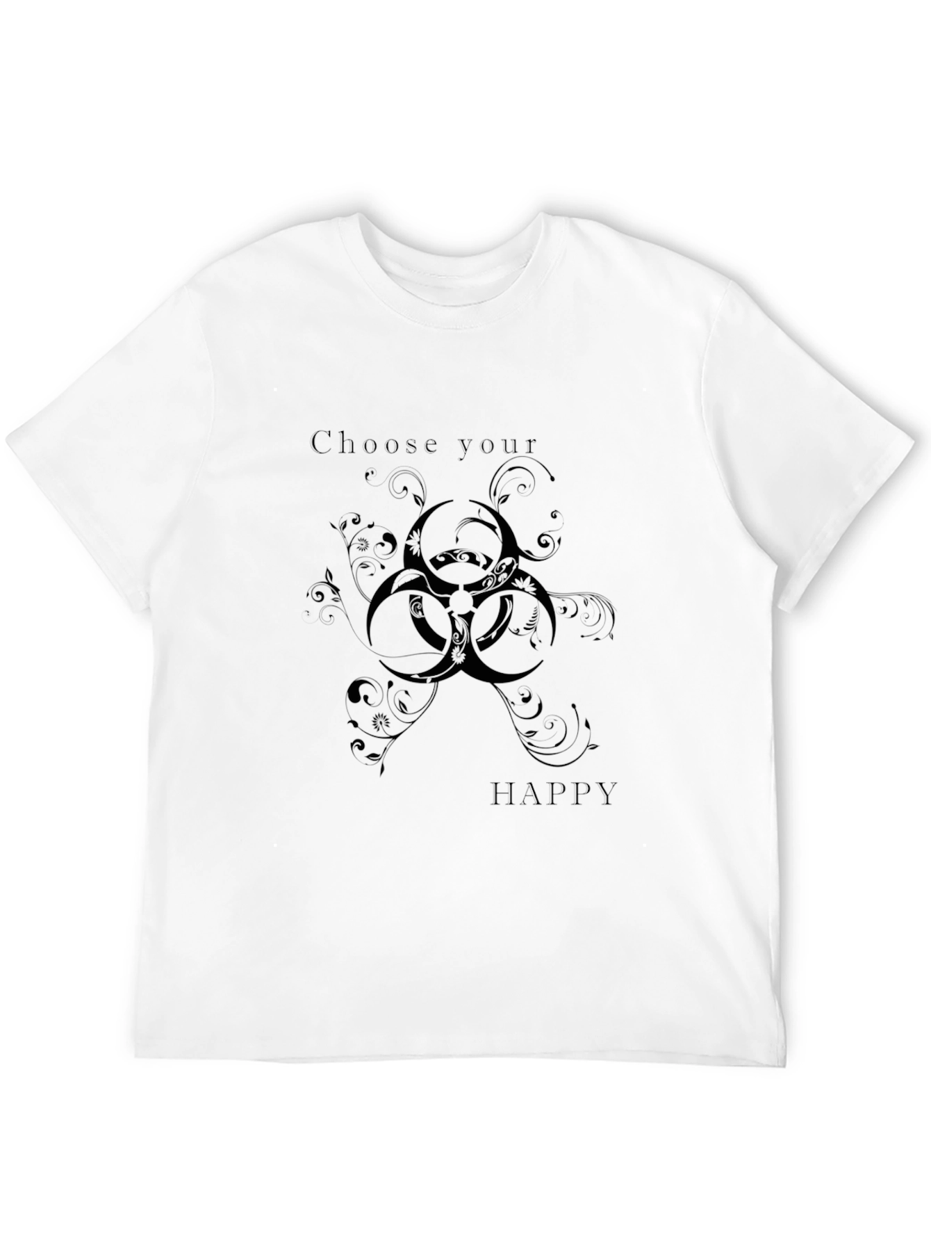 Choose Happy Black T-Shirt with Biohazard Floral Design