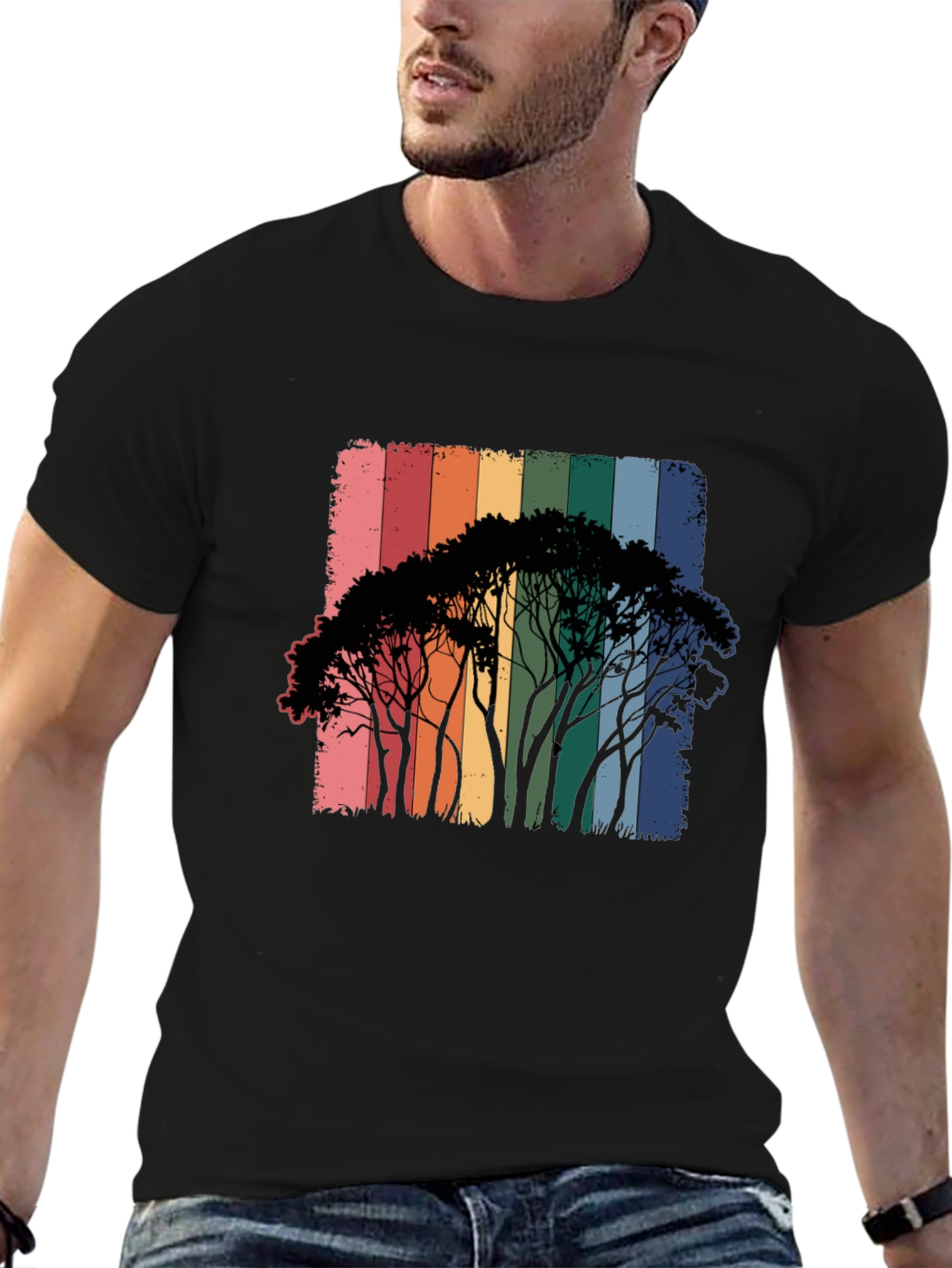 Rainbow Trees Black T-Shirt