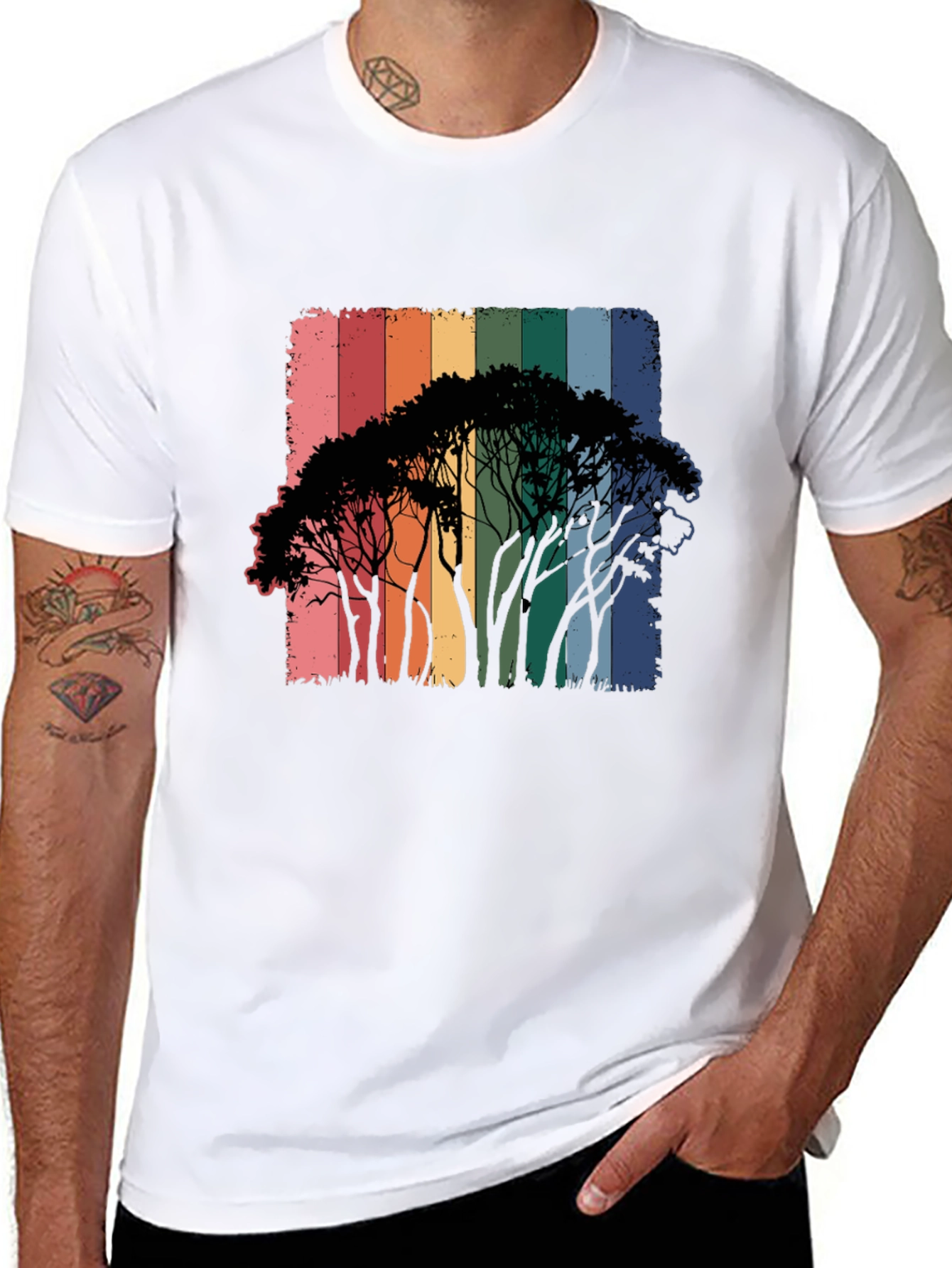 Rainbow Trees Black T-Shirt