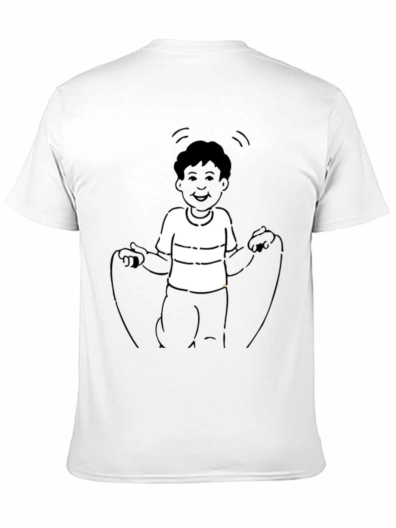Mans Black T-Shirt with Boy Jumping Rope Design