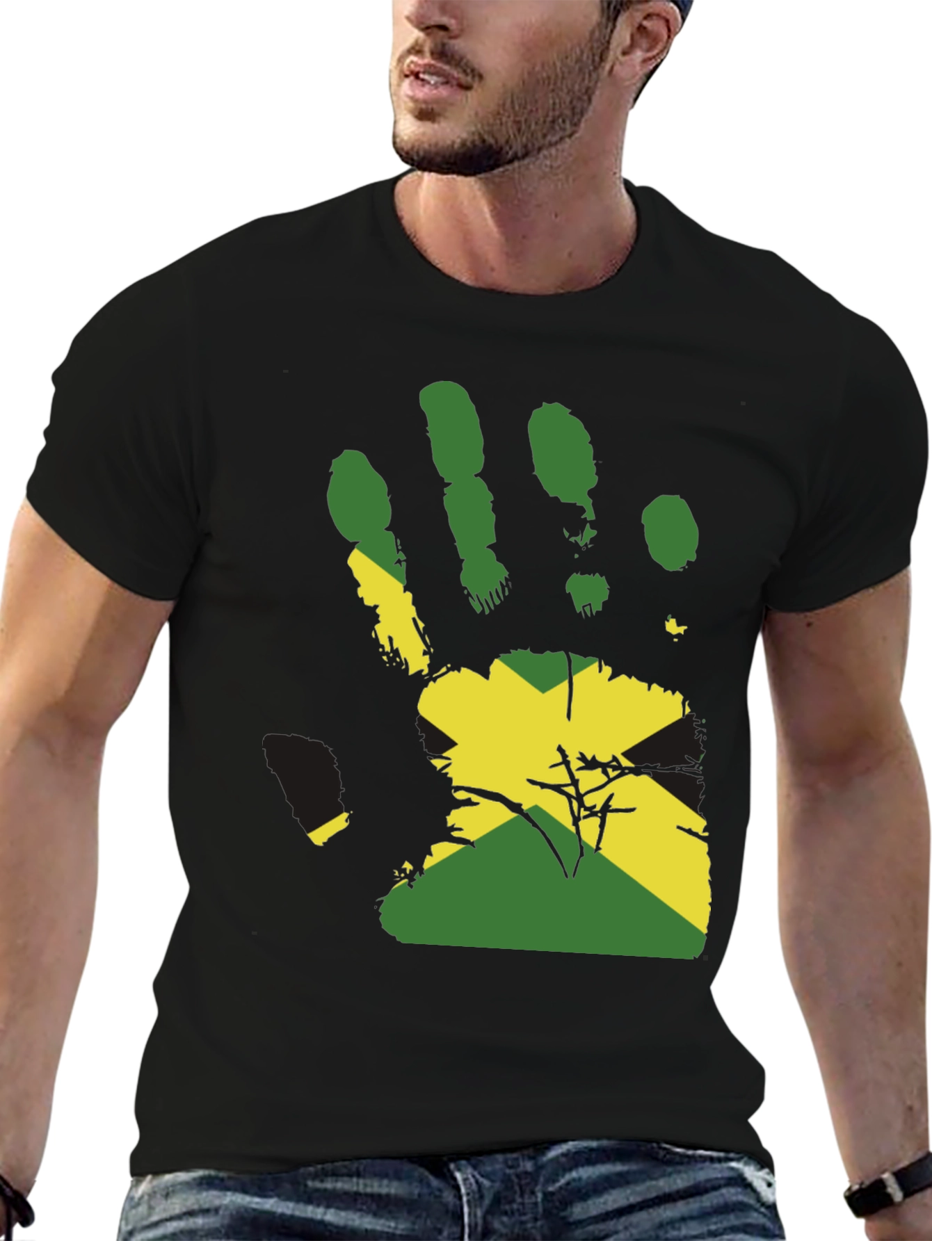 Jamaican Flag Handprint Graphic Tee - Black