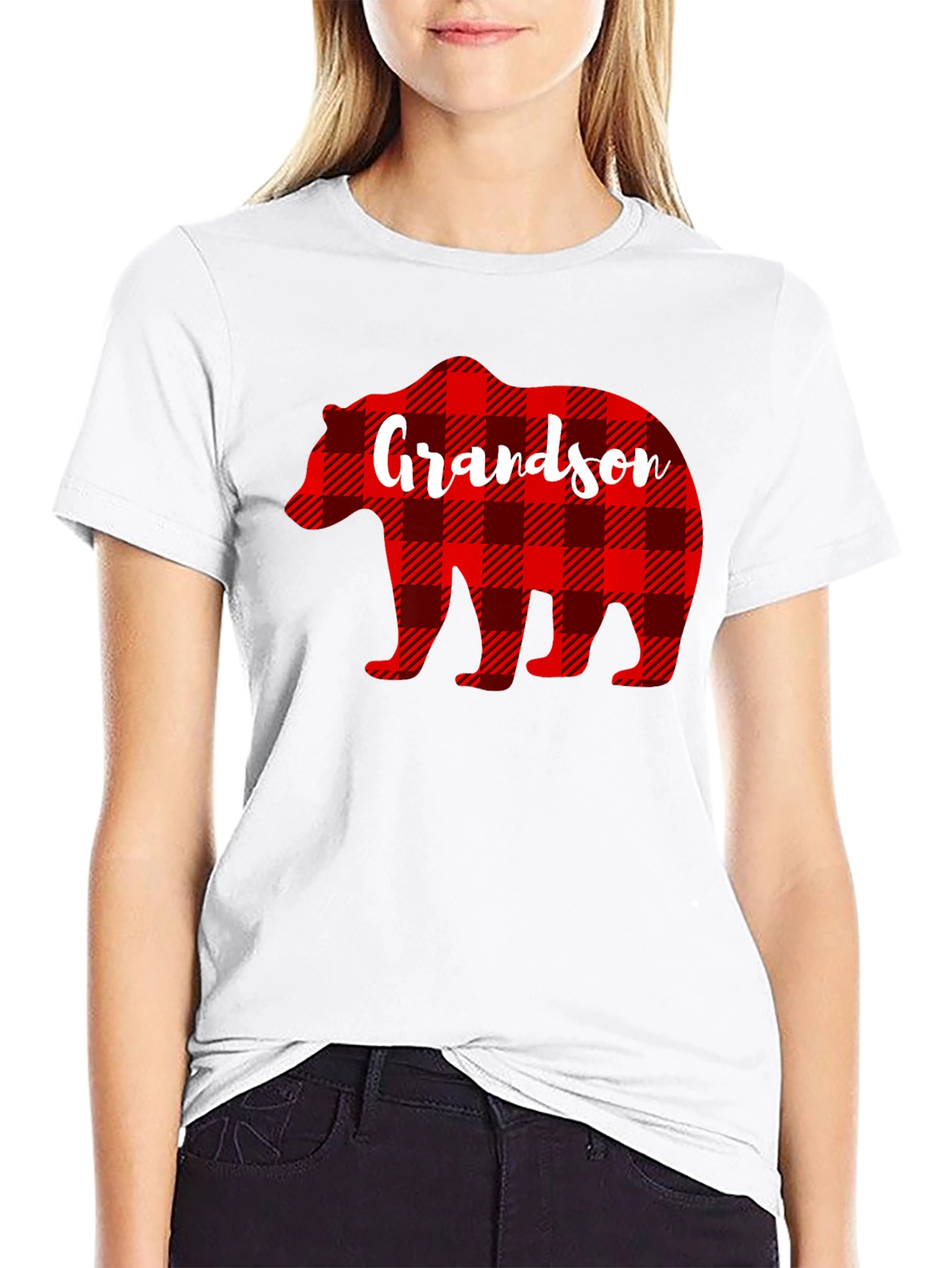Grandson Bear Plaid Graphic T-Shirt