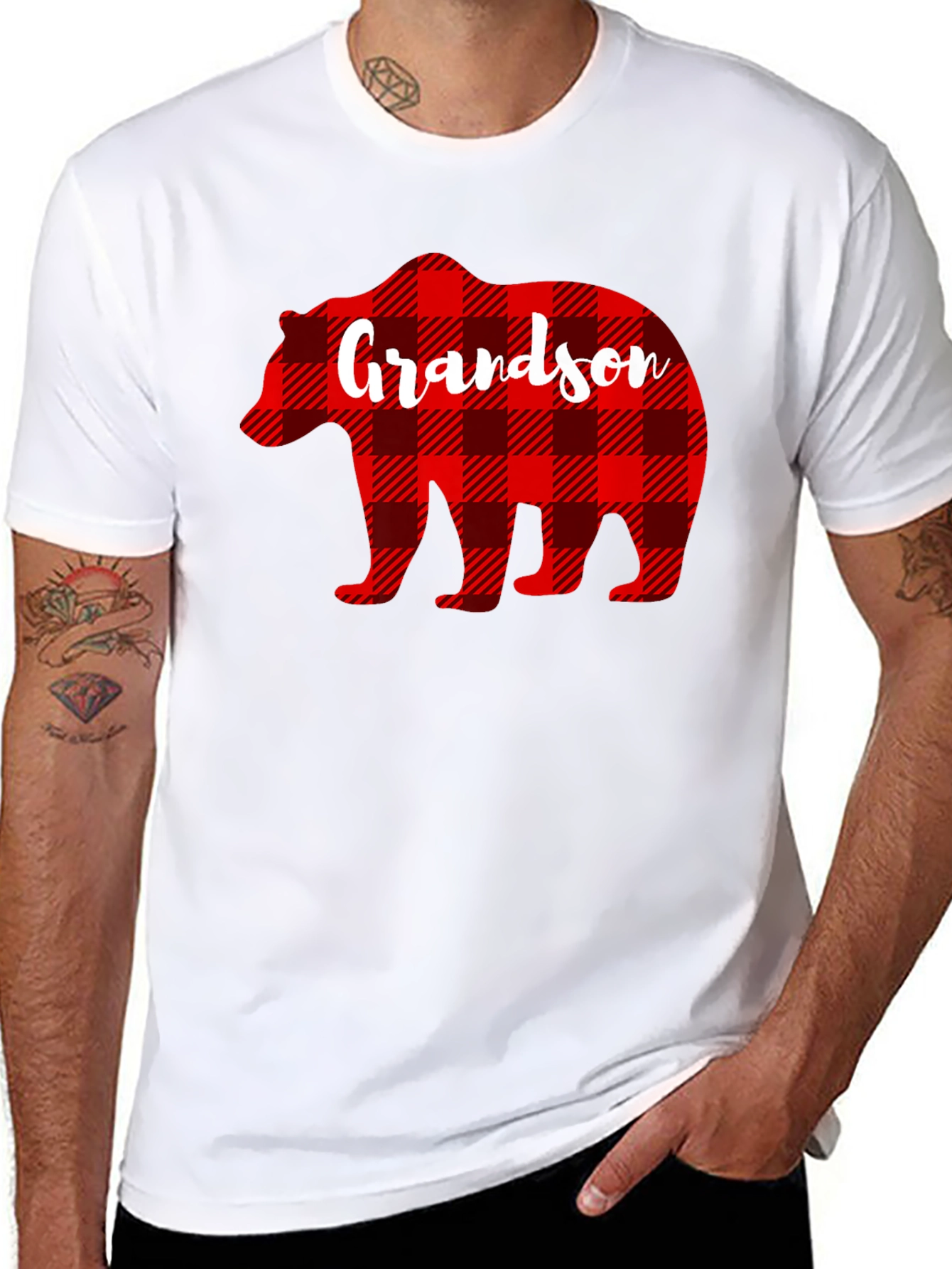 Grandson Bear Plaid Graphic T-Shirt