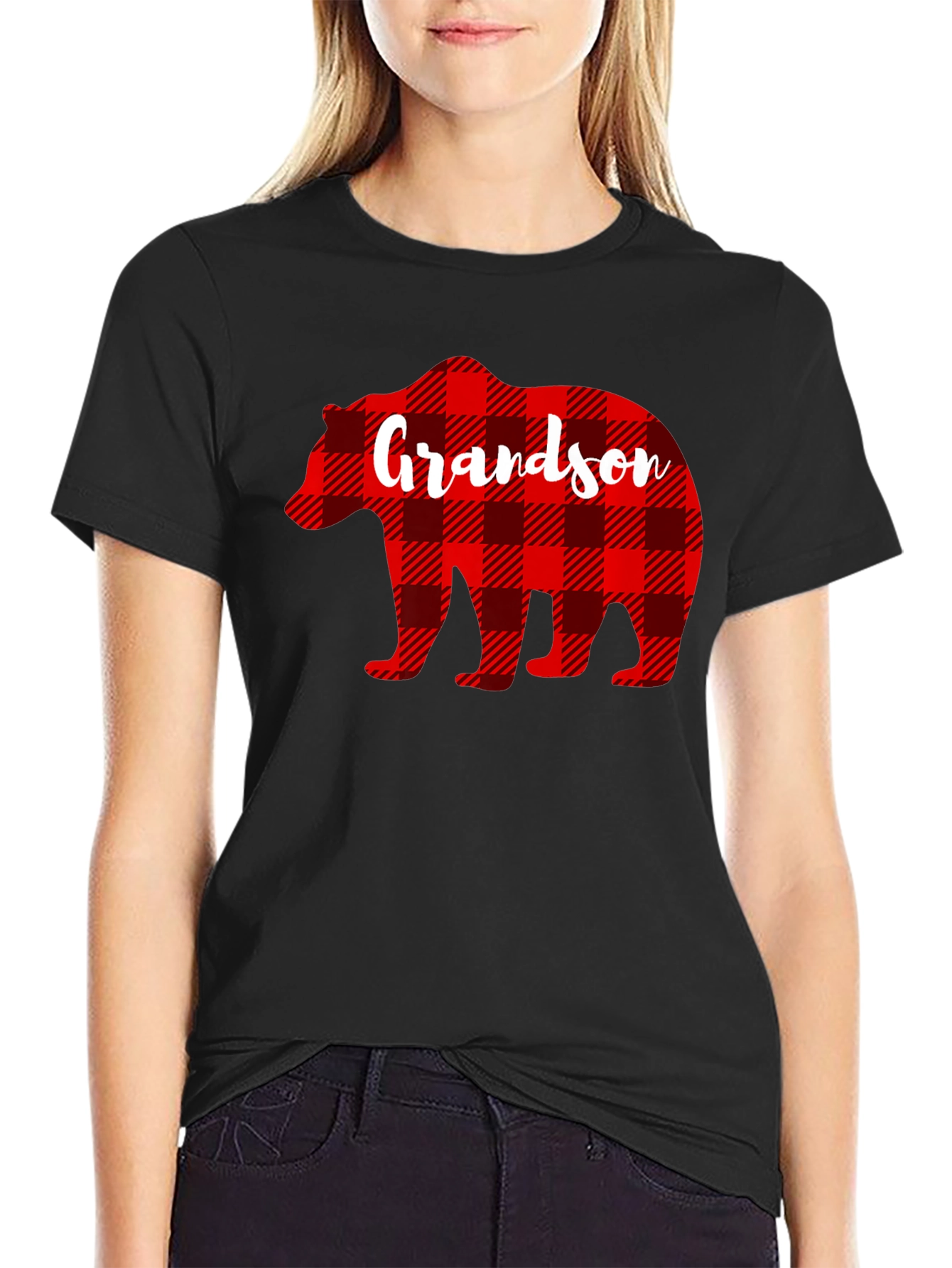 Grandson Bear Plaid Graphic T-Shirt