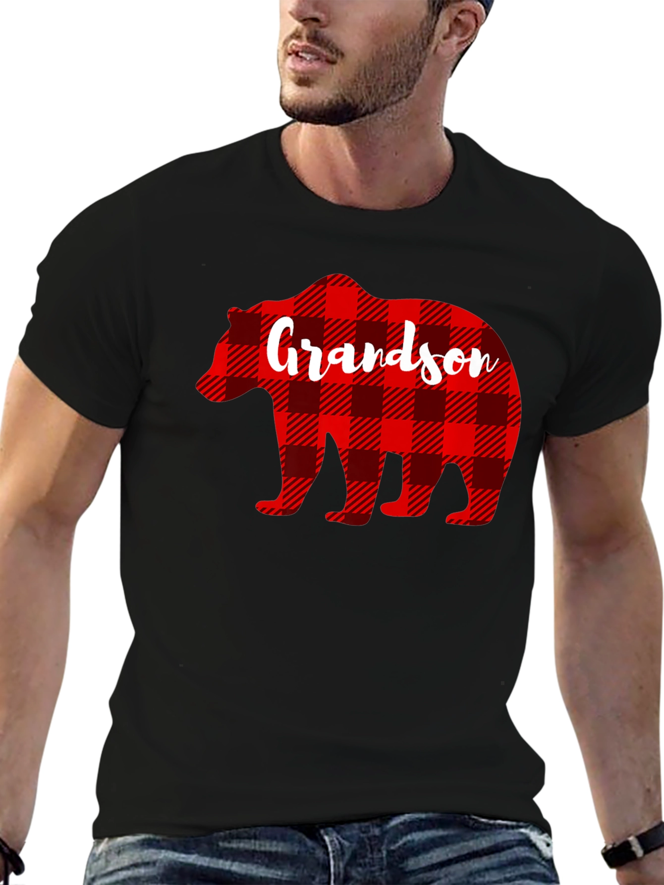 Grandson Bear Plaid Graphic T-Shirt