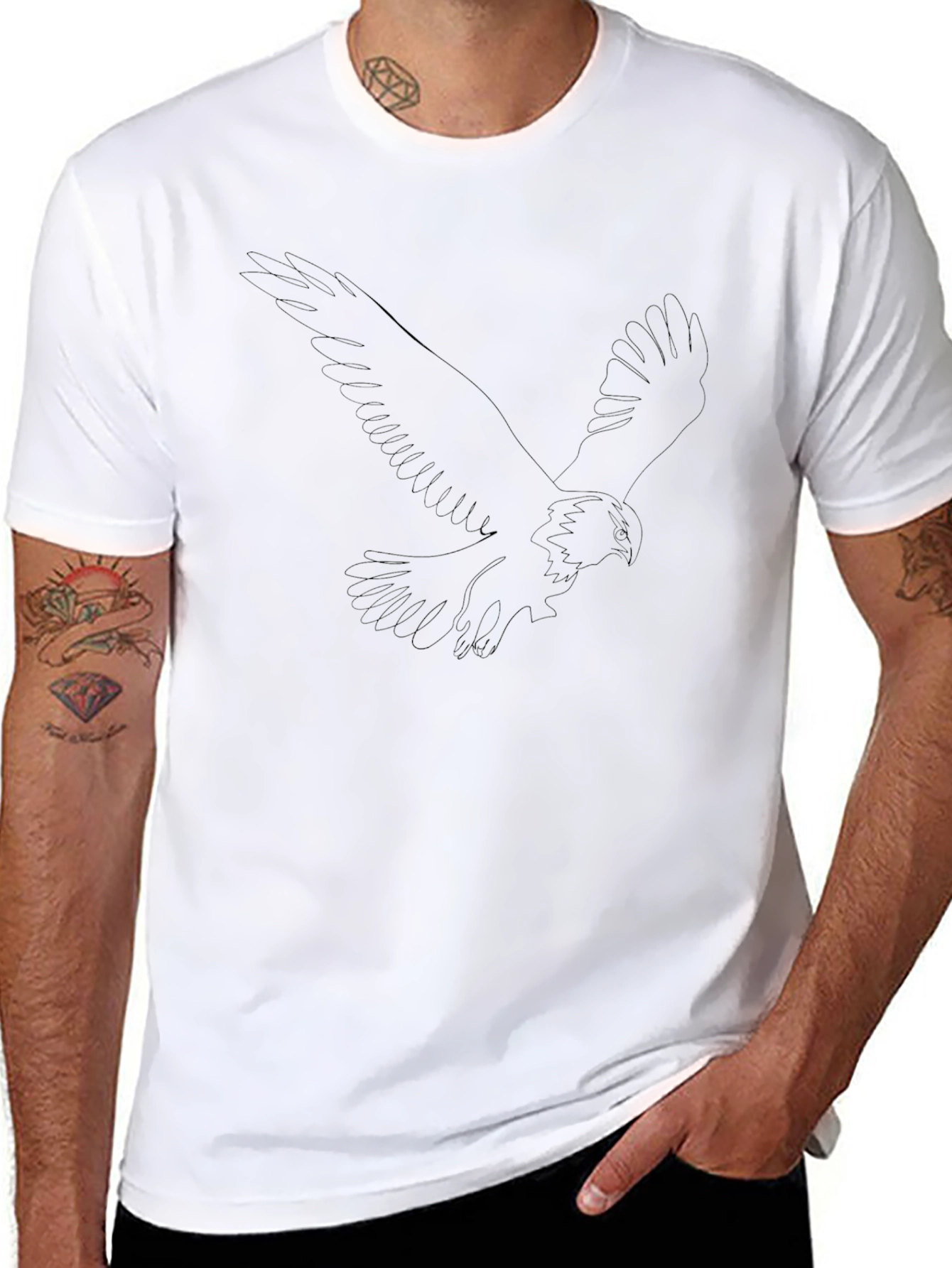Mens Black T-Shirt with Abstract Eagle Design