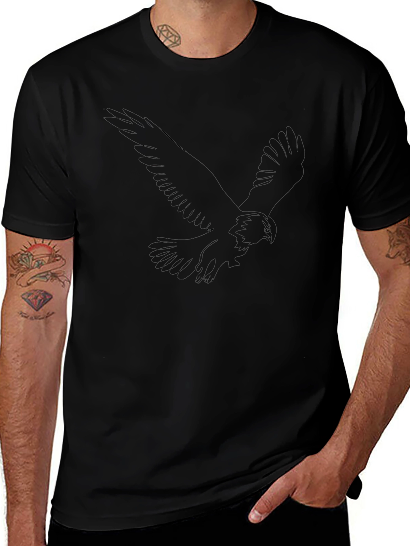 Mens Black T-Shirt with Abstract Eagle Design