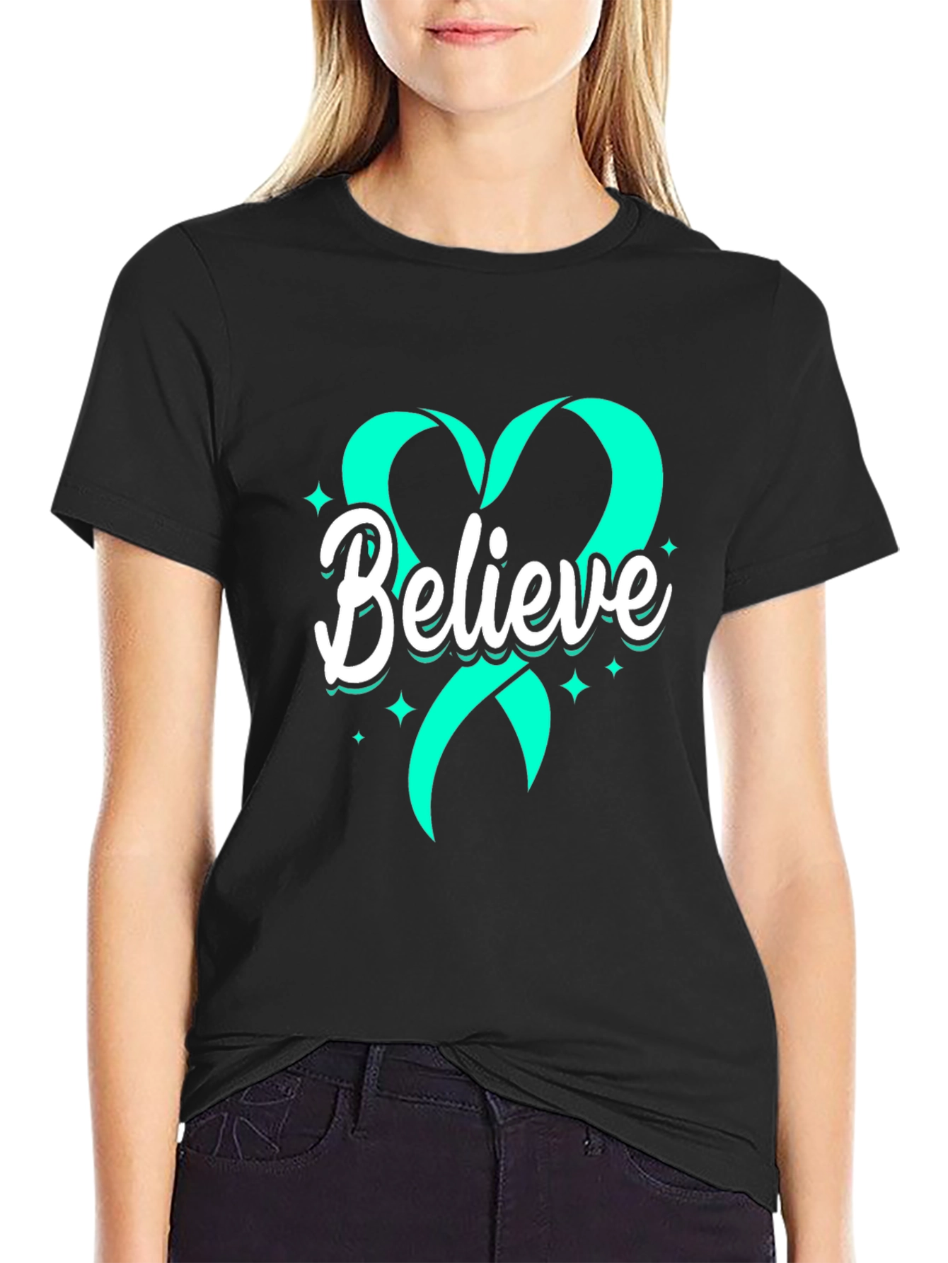 Believe Heart Ribbon Graphic Tee