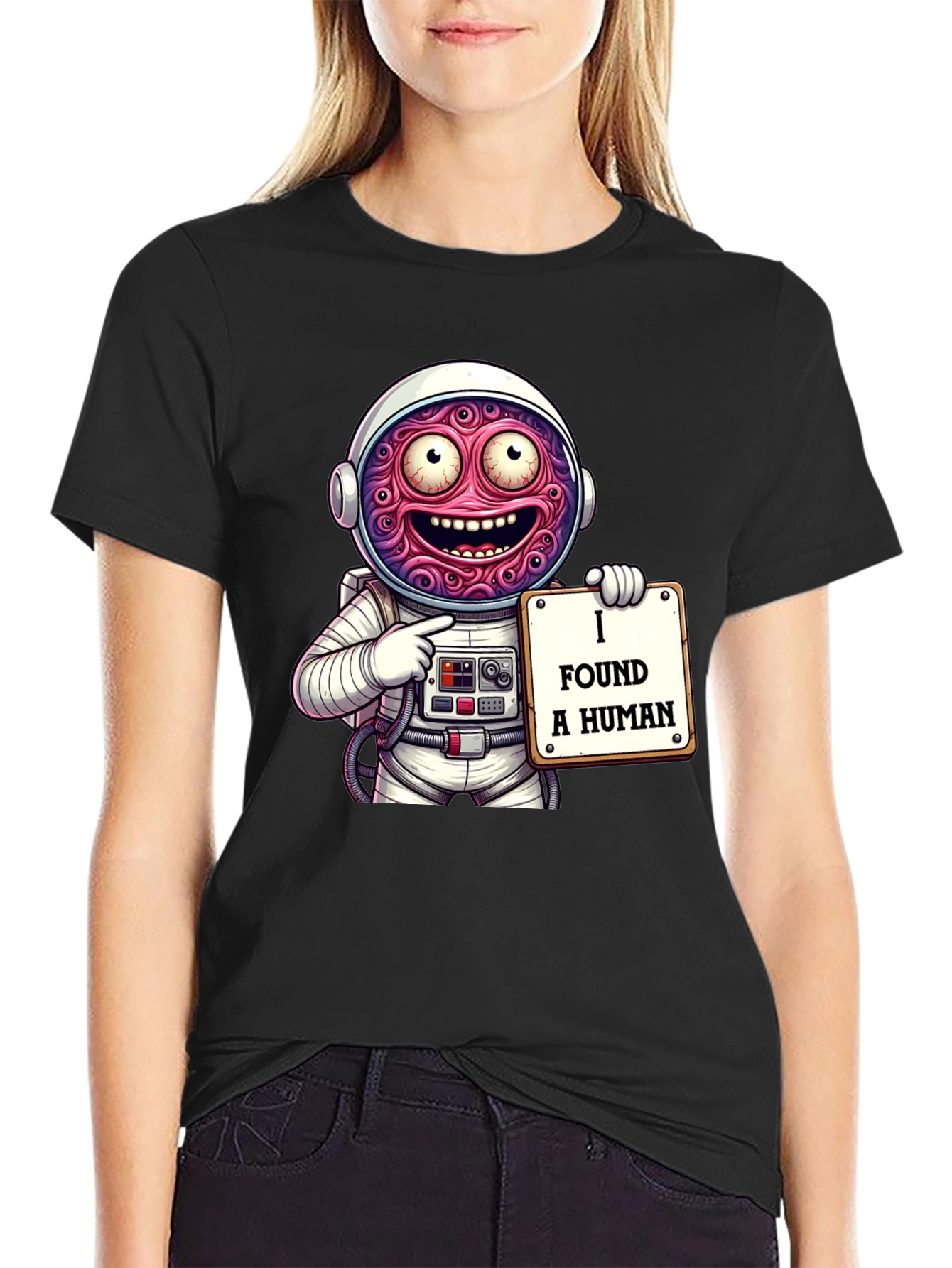 Funny Alien Astronaut I Found A Human Graphic T-Shirt