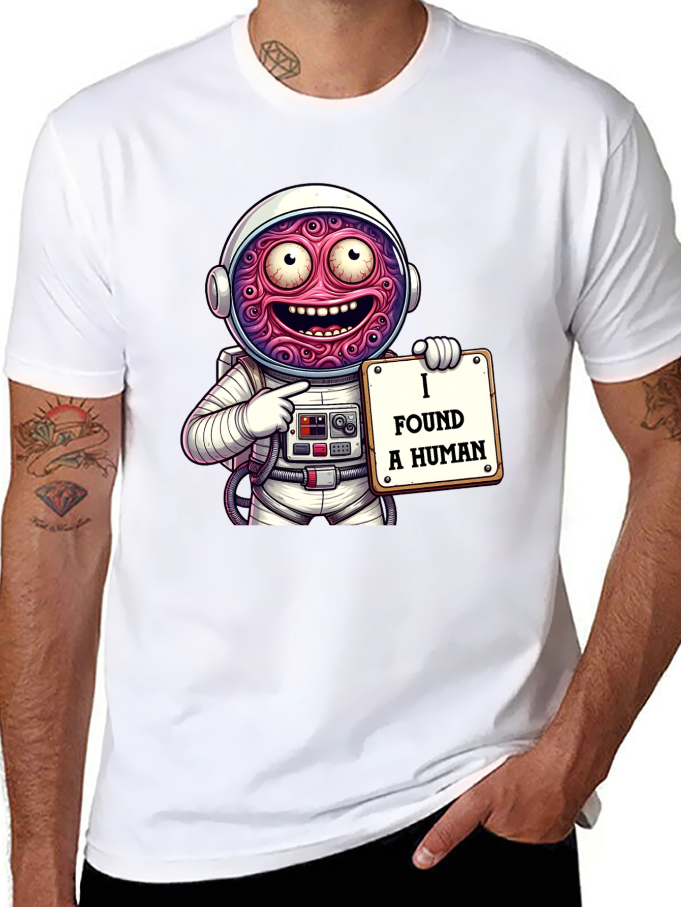 Funny Alien Astronaut I Found A Human Graphic T-Shirt
