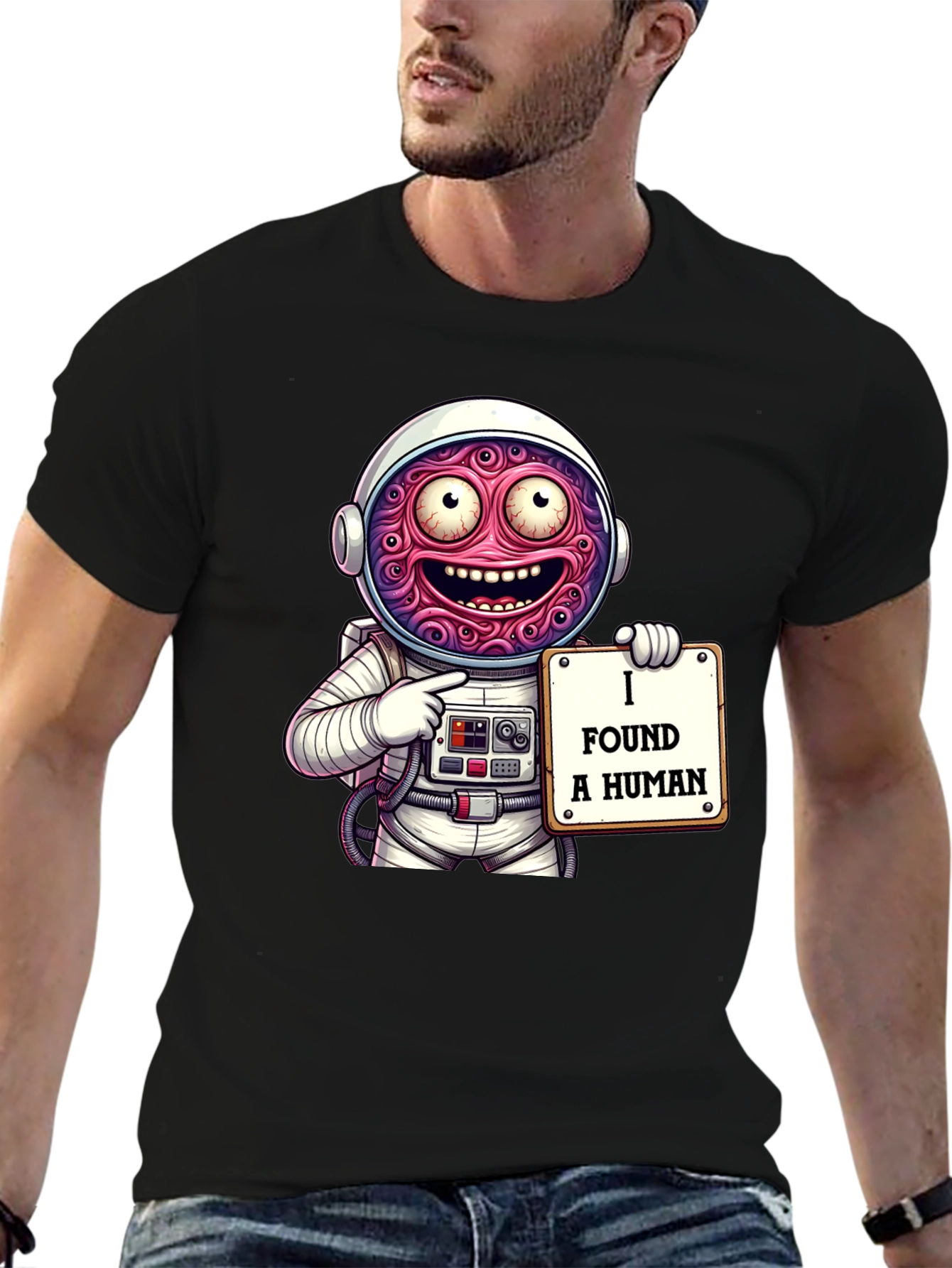 Funny Alien Astronaut I Found A Human Graphic T-Shirt