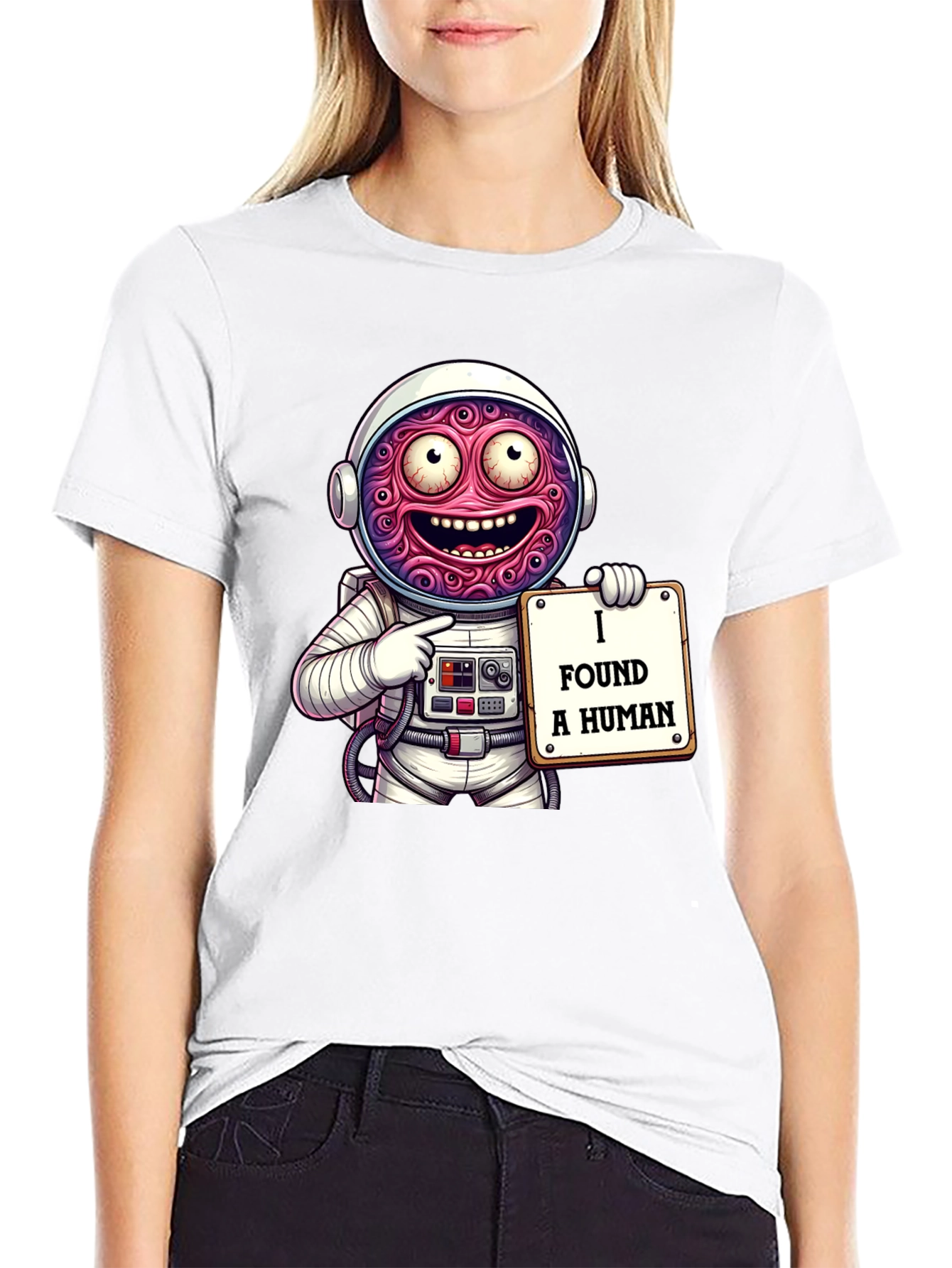 Funny Alien Astronaut I Found A Human Graphic T-Shirt