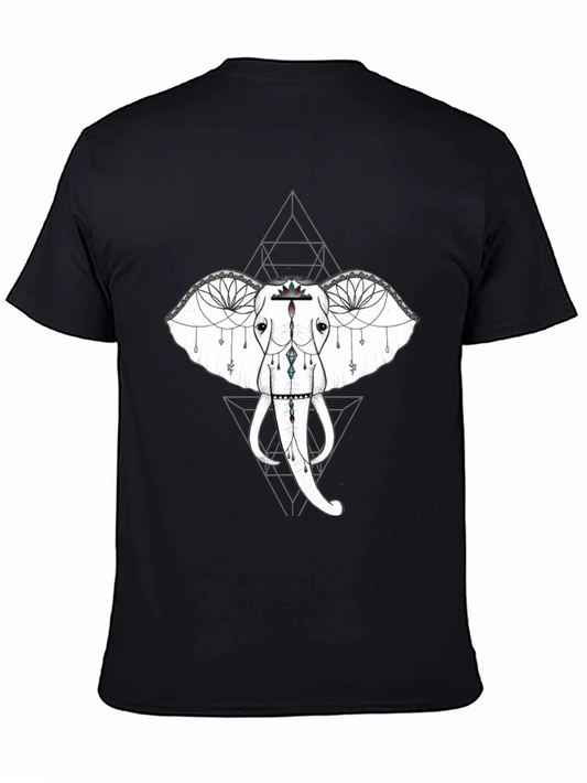 Geometric Elephant Graphic Tee - Black