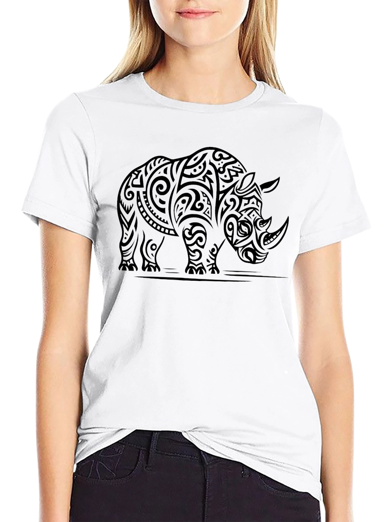 Tribal Rhino Graphic Tee - Mens Black T-Shirt
