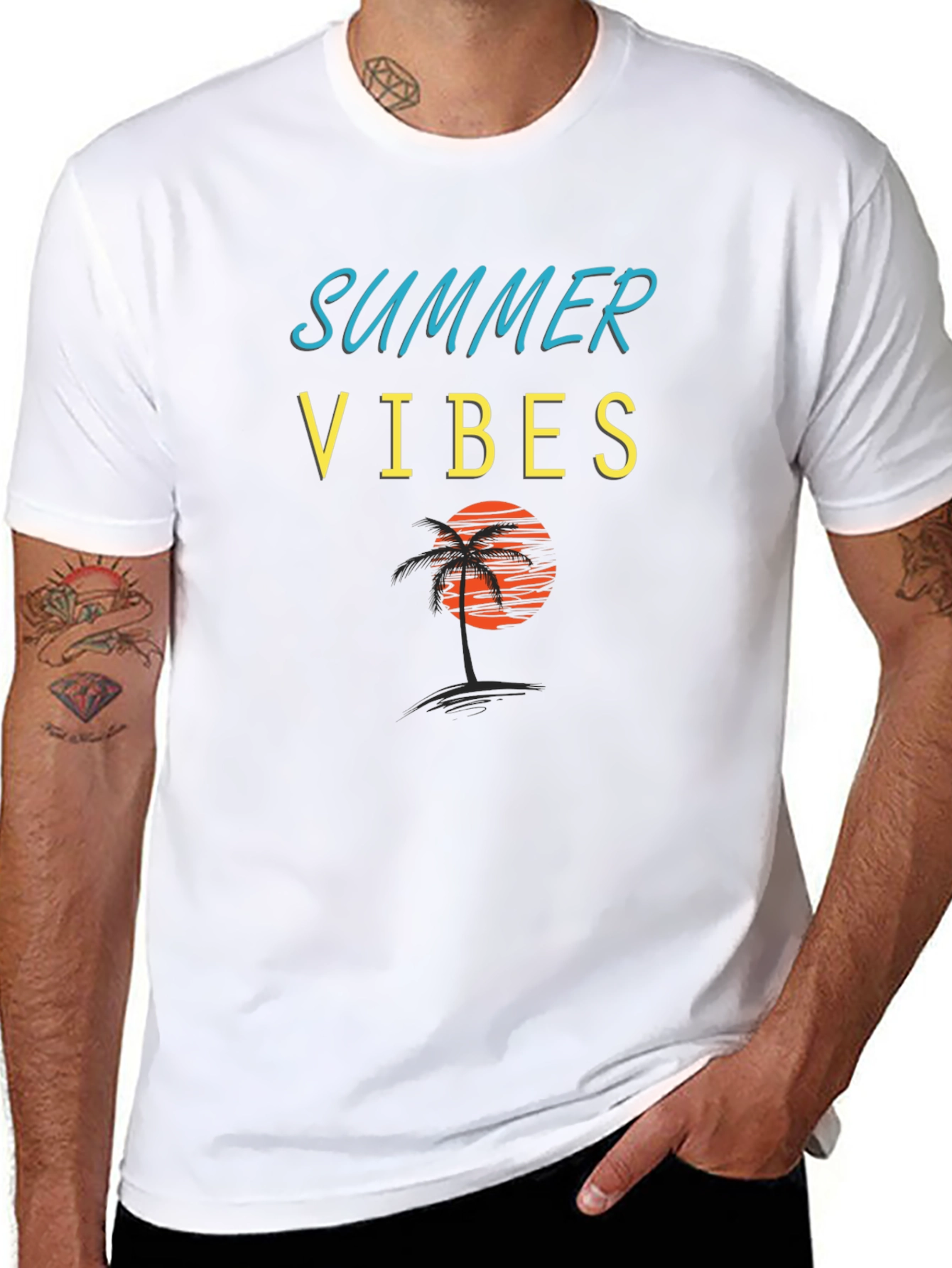 Summer Vibes Graphic T-Shirt - Tropical Beach Design