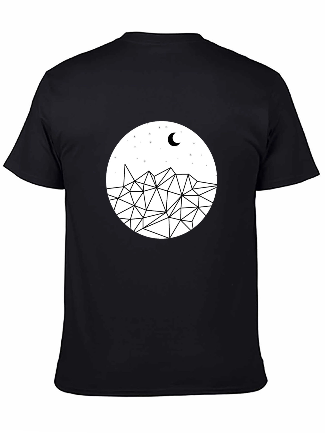Geometric Mountain Moon Black T-Shirt