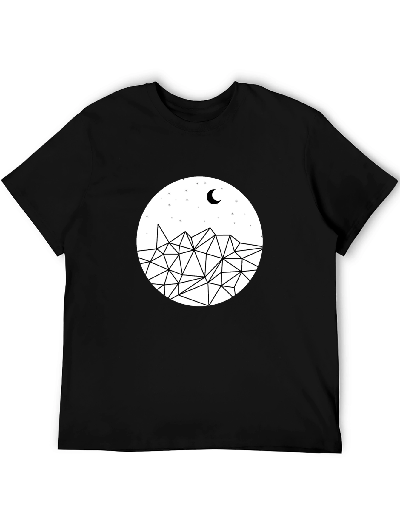 Geometric Mountain Moon Black T-Shirt
