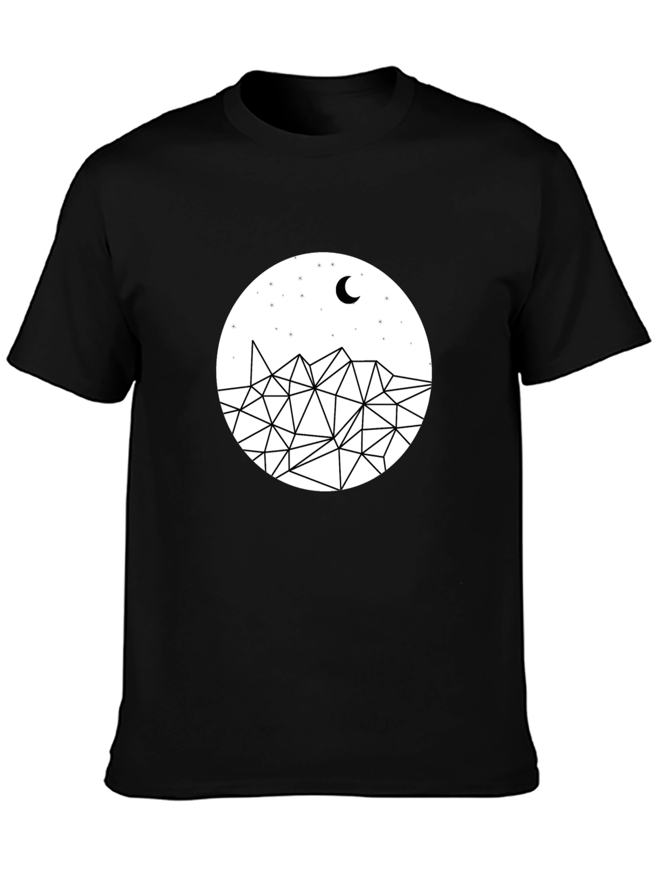 Geometric Mountain Moon Black T-Shirt
