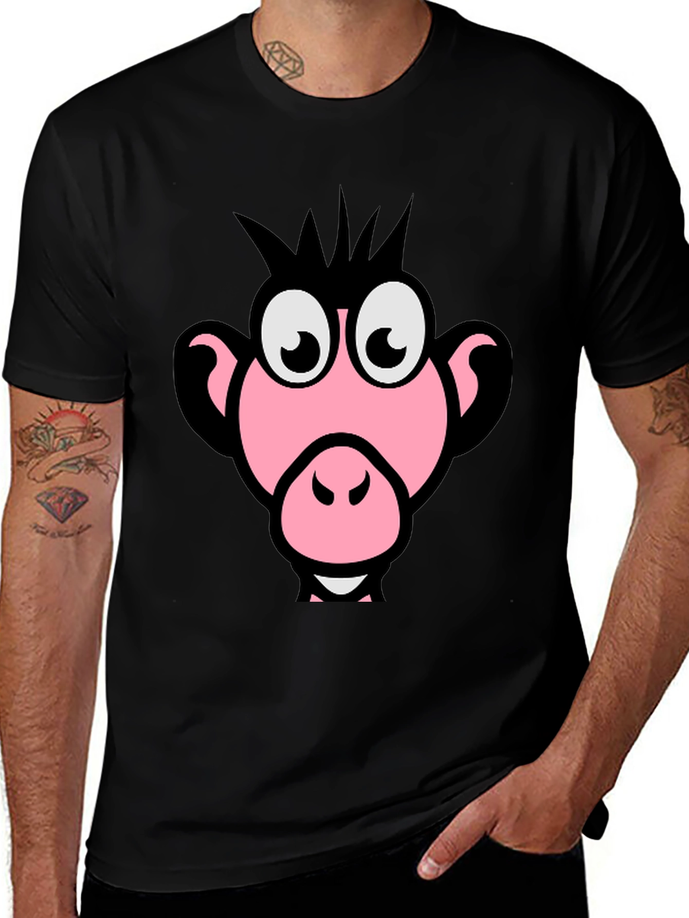 Funny Pink Monkey Face Graphic T-Shirt
