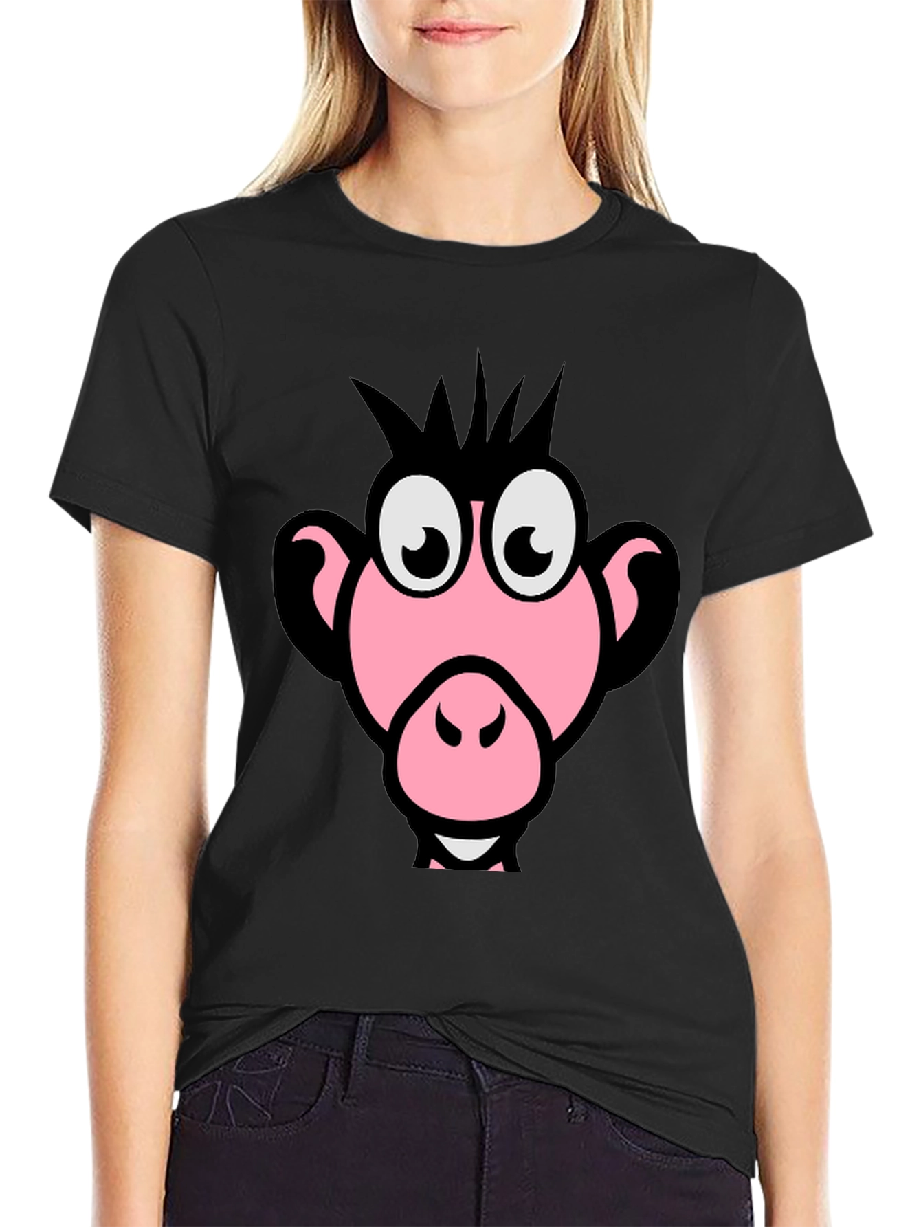 Funny Pink Monkey Face Graphic T-Shirt