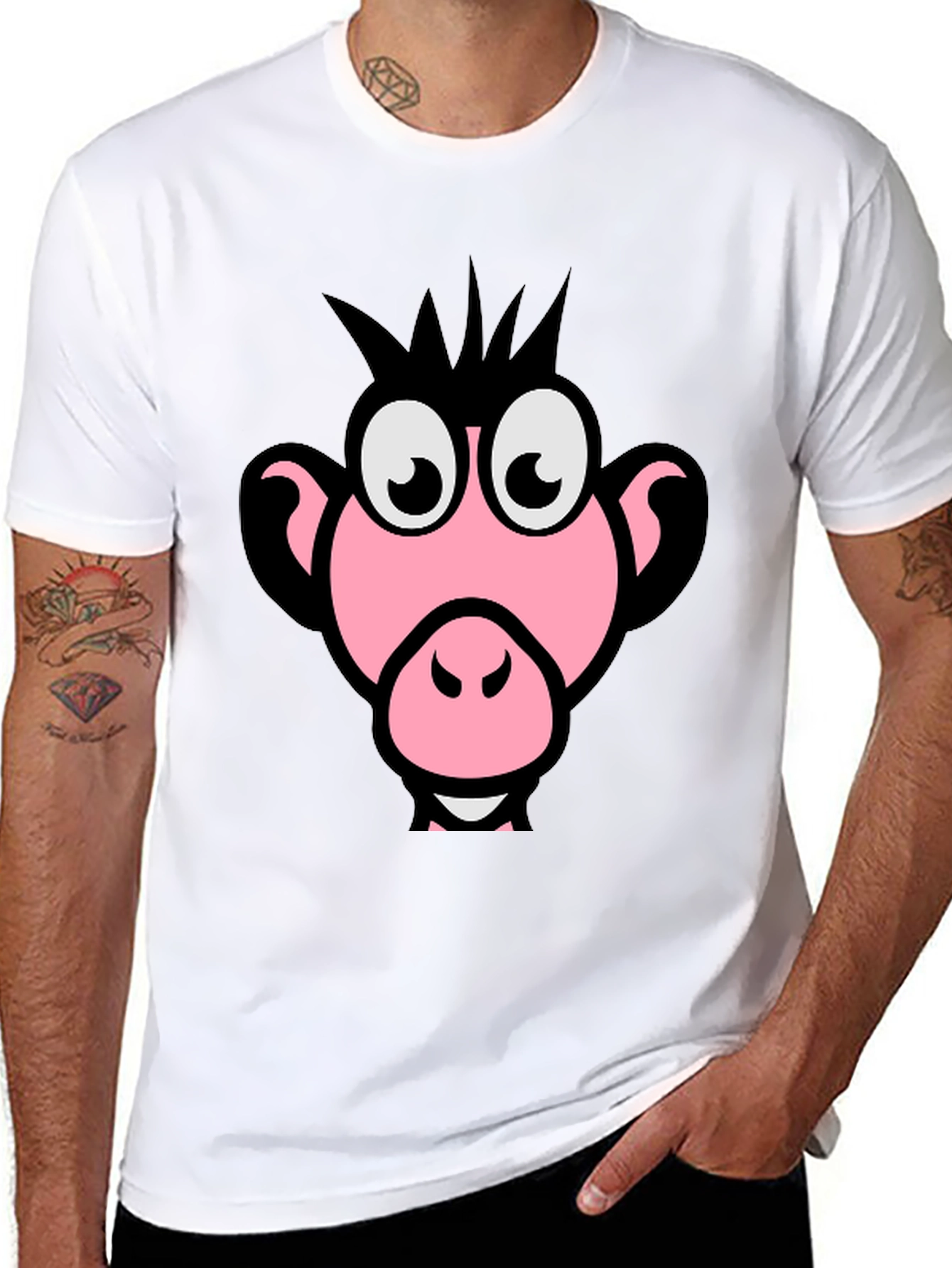 Funny Pink Monkey Face Graphic T-Shirt