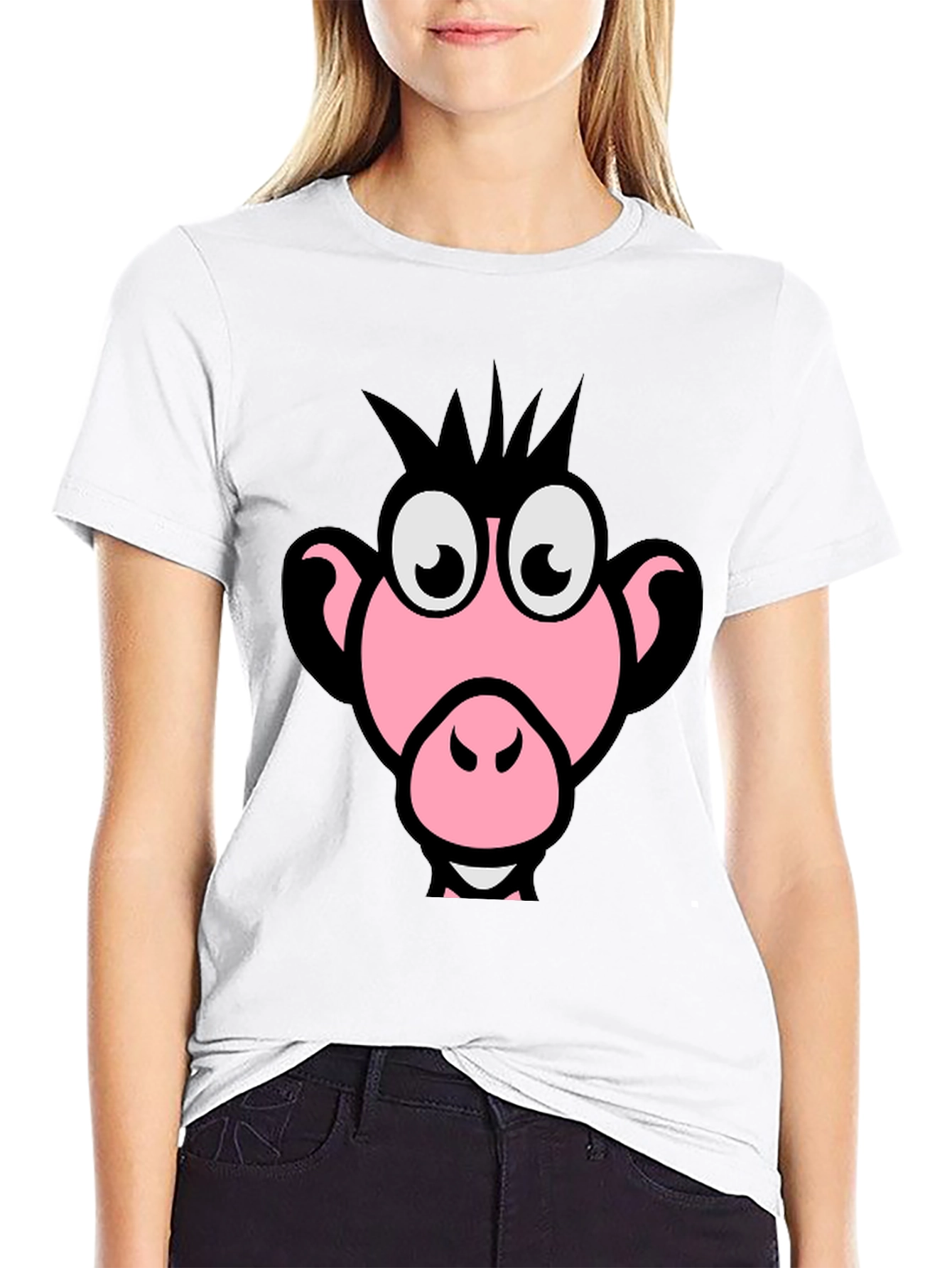 Funny Pink Monkey Face Graphic T-Shirt