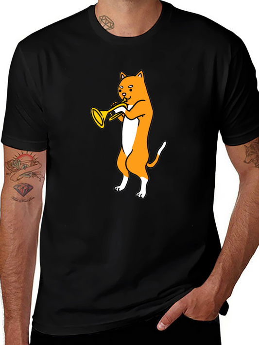 Cat Trumpet T-Shirt - Black Graphic Tee