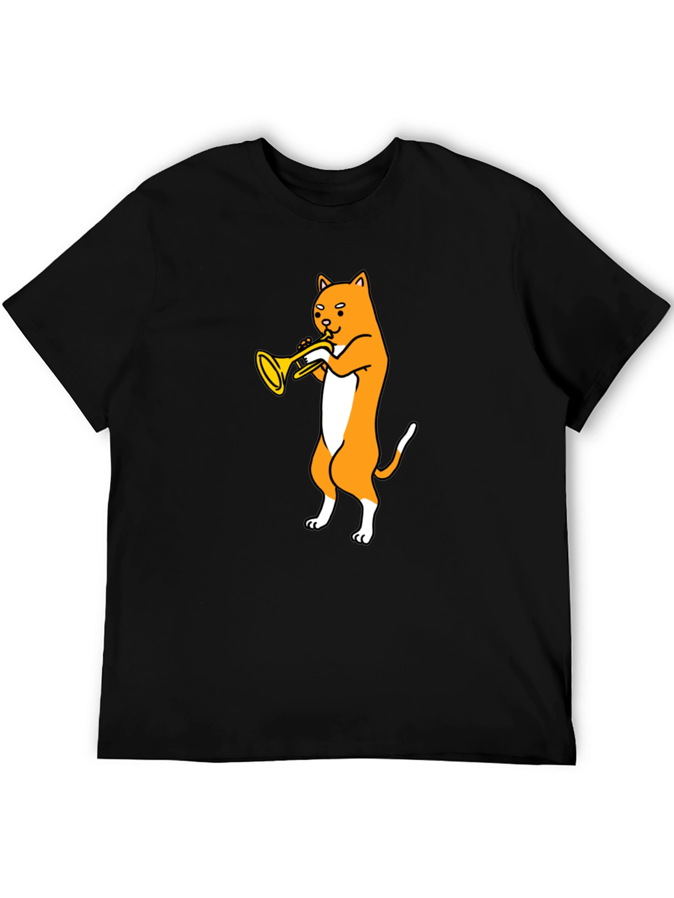 Cat Trumpet T-Shirt - Black Graphic Tee