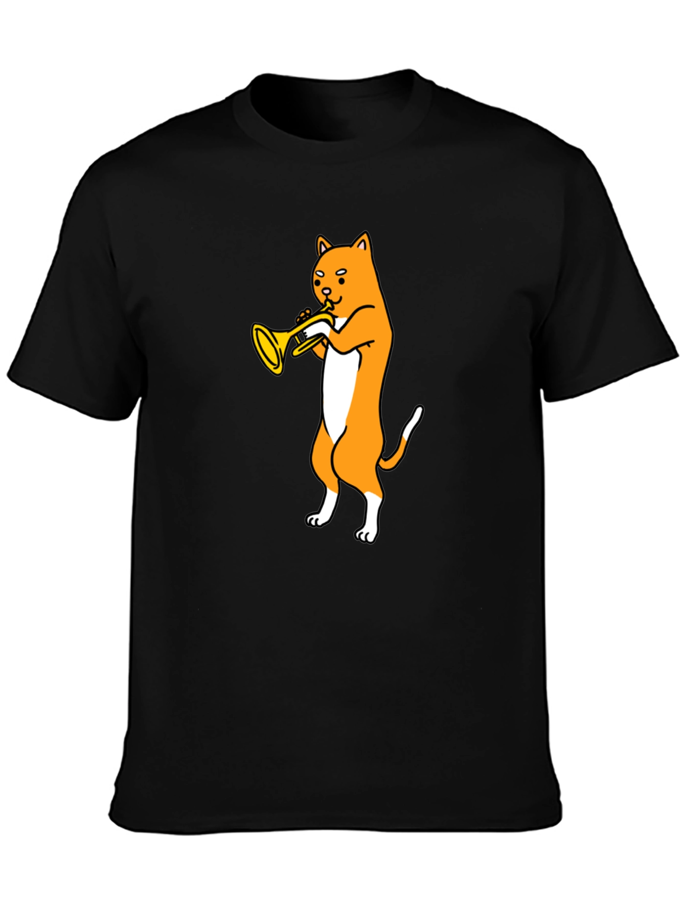 Cat Trumpet T-Shirt - Black Graphic Tee