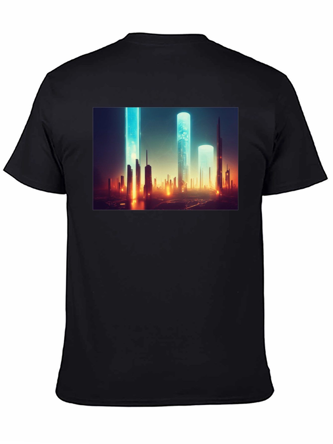 Futuristic Cityscape Graphic Tee - Sleek Black