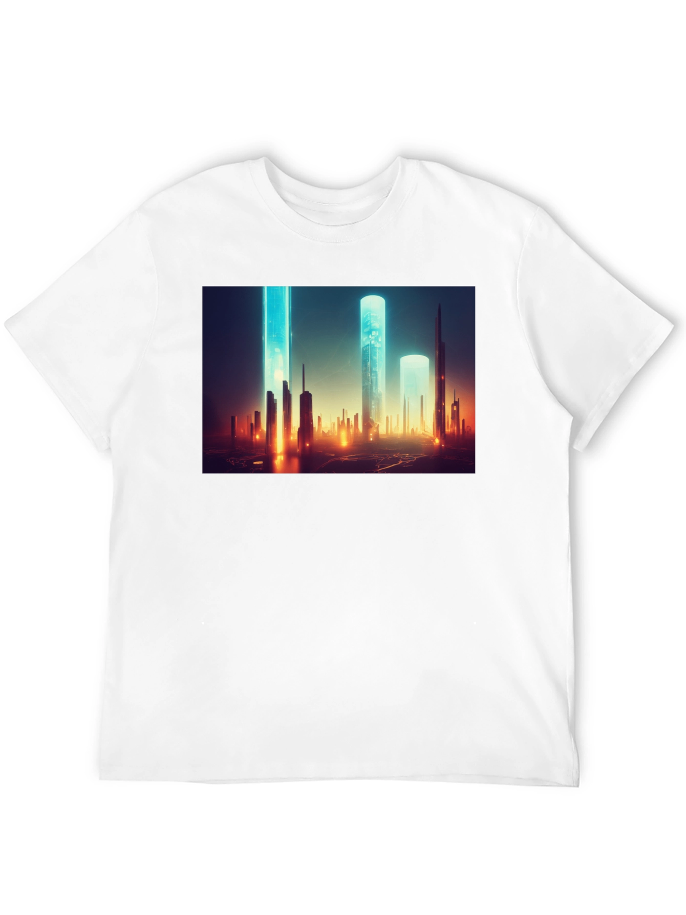 Futuristic Cityscape Graphic Tee - Sleek Black