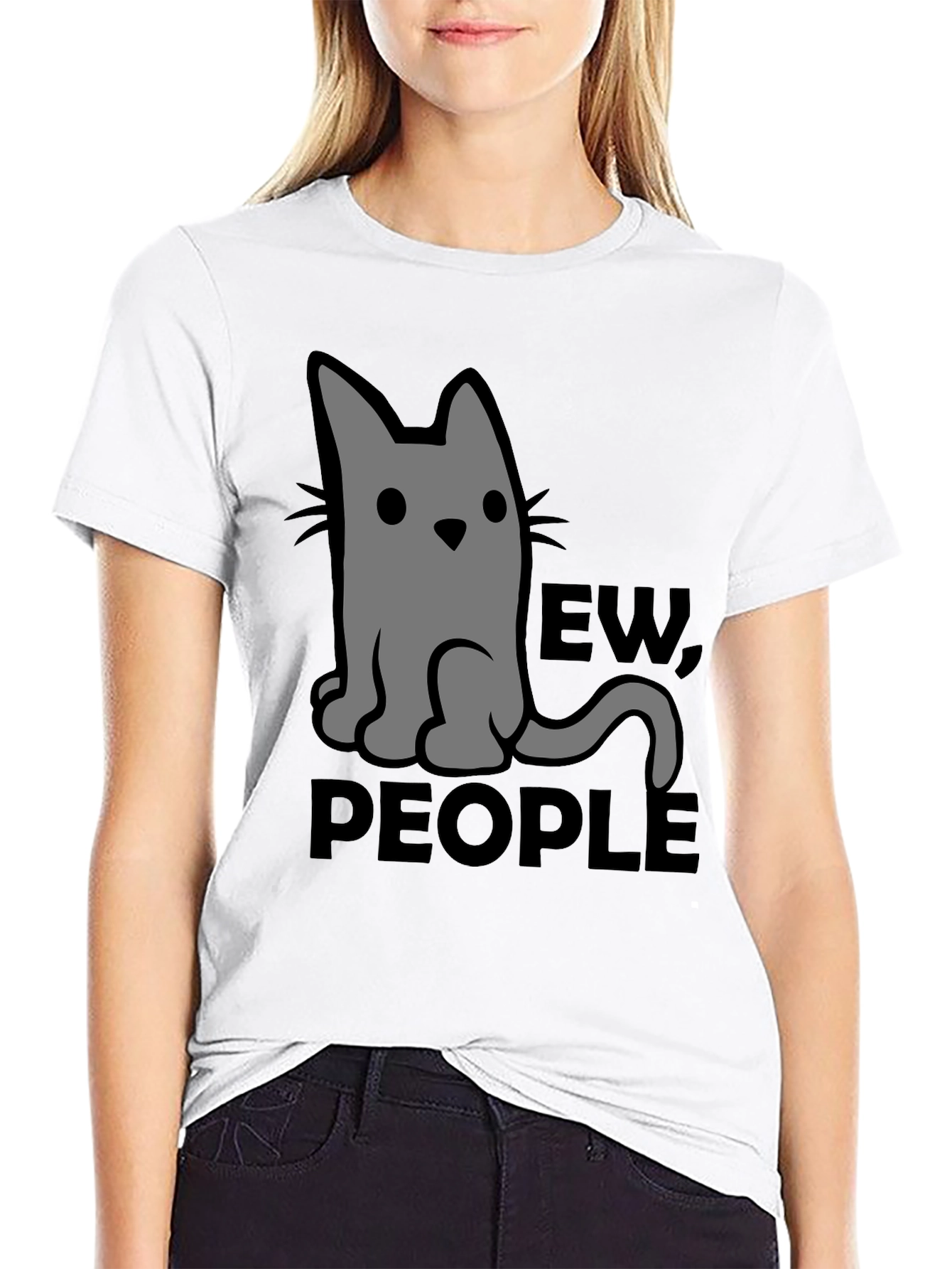 Ew People Cat Graphic T-Shirt - Black