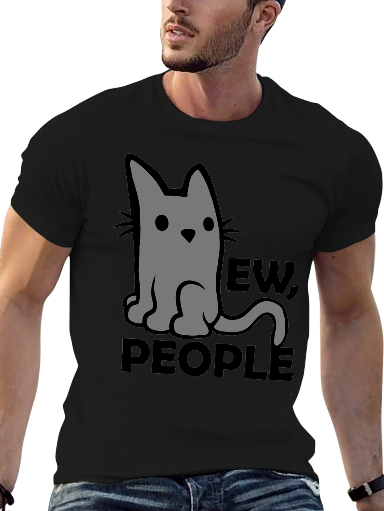 Ew People Cat Graphic T-Shirt - Black