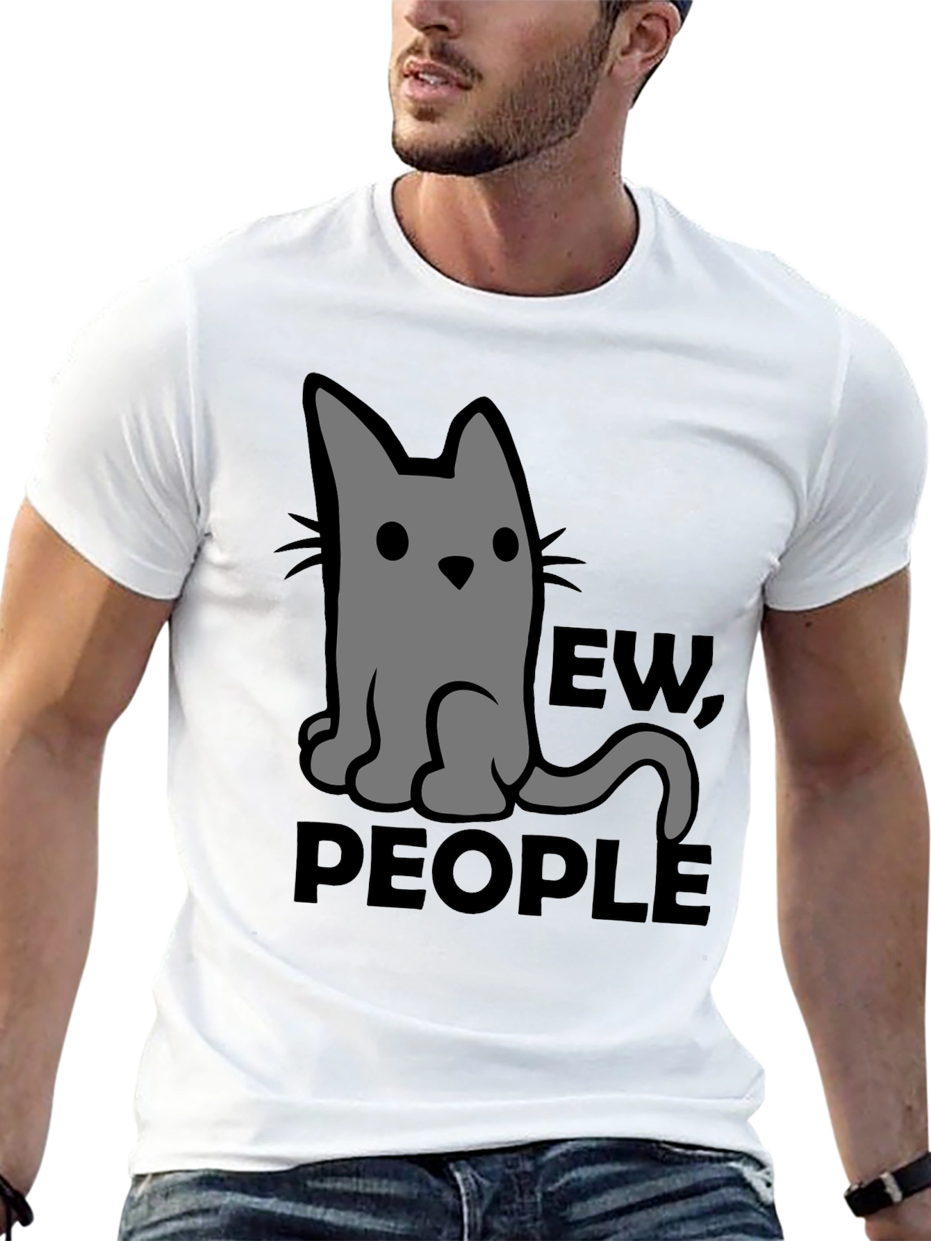 Ew People Cat Graphic T-Shirt - Black